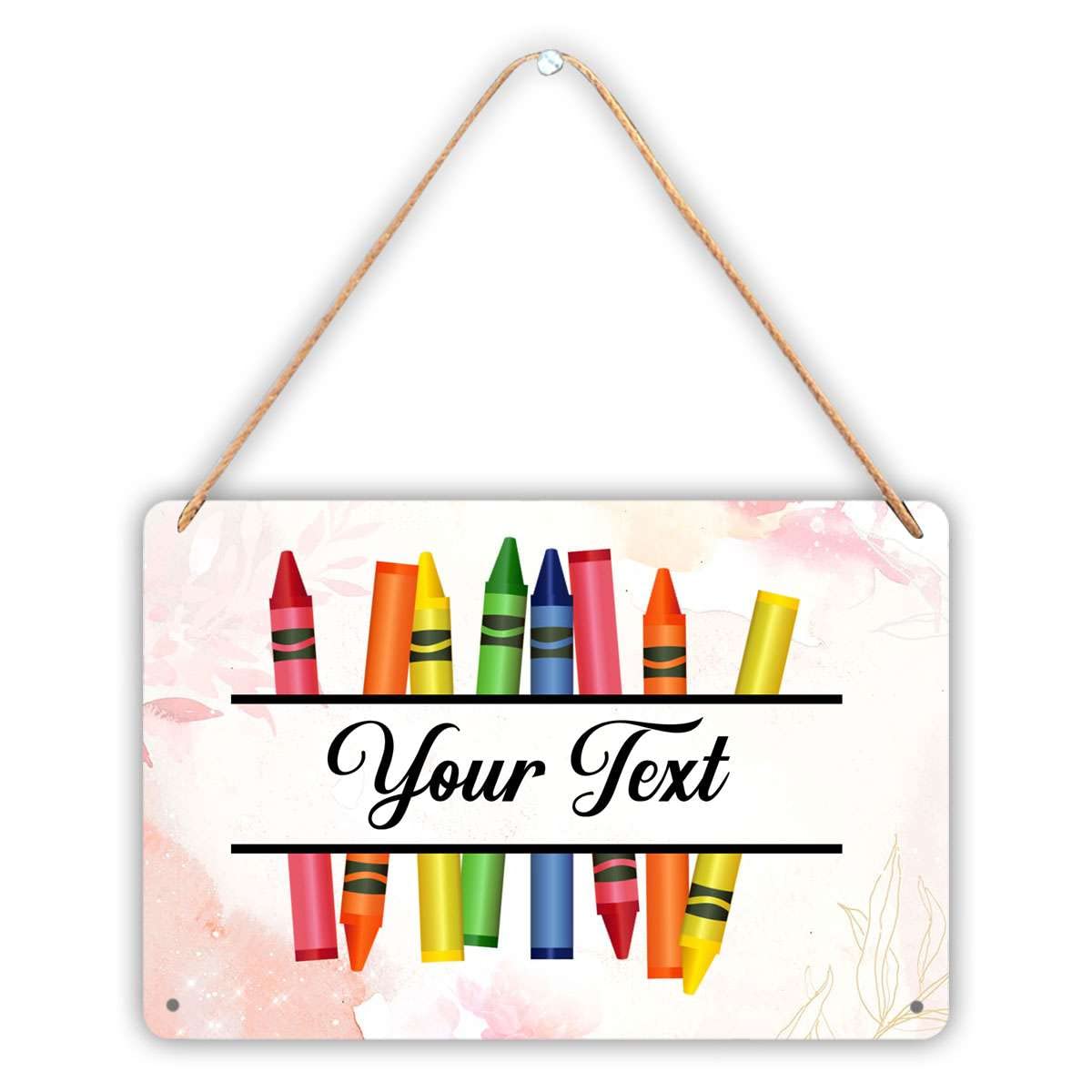 Personalized Teacher Door Hanger Sign - Custom Text Colorful Crayon Classroom Decor (12