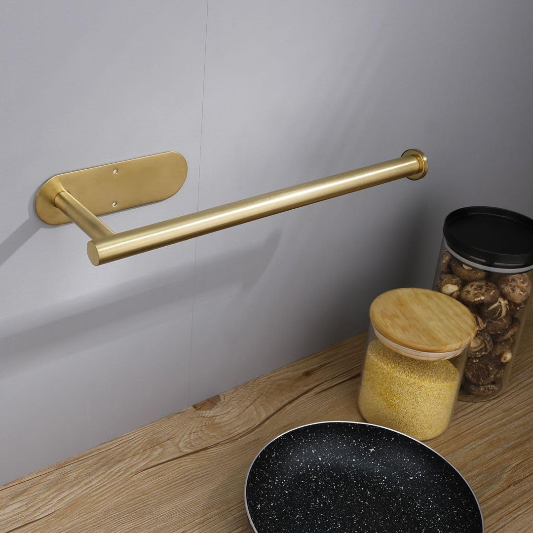 13 Inch Gold Adhesive Paper Towel Holder - Under Cabinet & Wall Mount Kitchen Towel Organizer for Home, Office, or RV Use