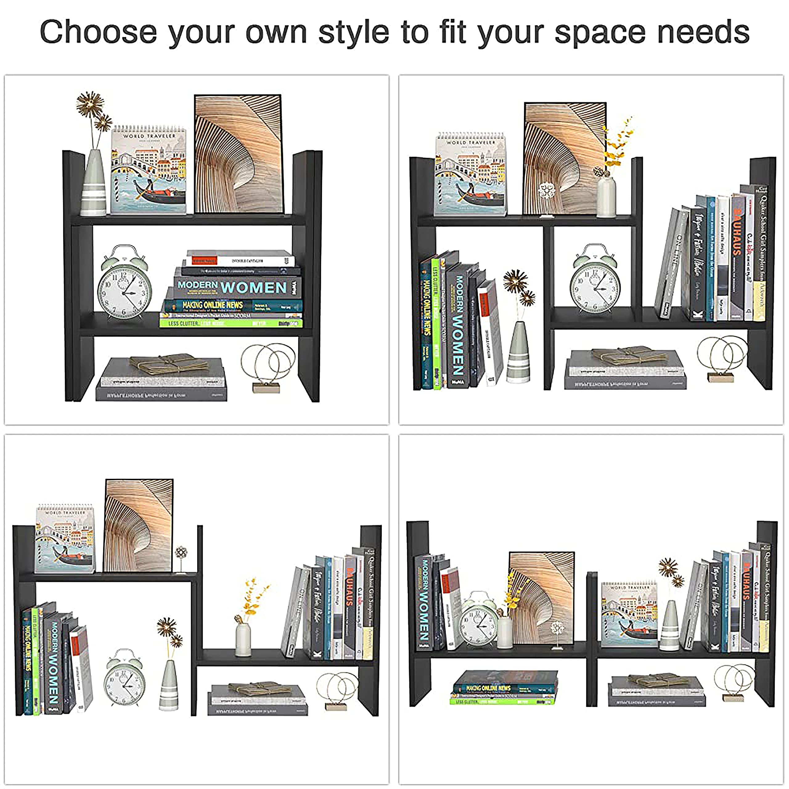 Adjustable Wooden Desktop Bookshelf Organizer - Dark Brown Office Storage Rack, Counter Display Shelf & Bookcase for Desk Organization | Perfect for Home Office, Study Room & Workspace Decor