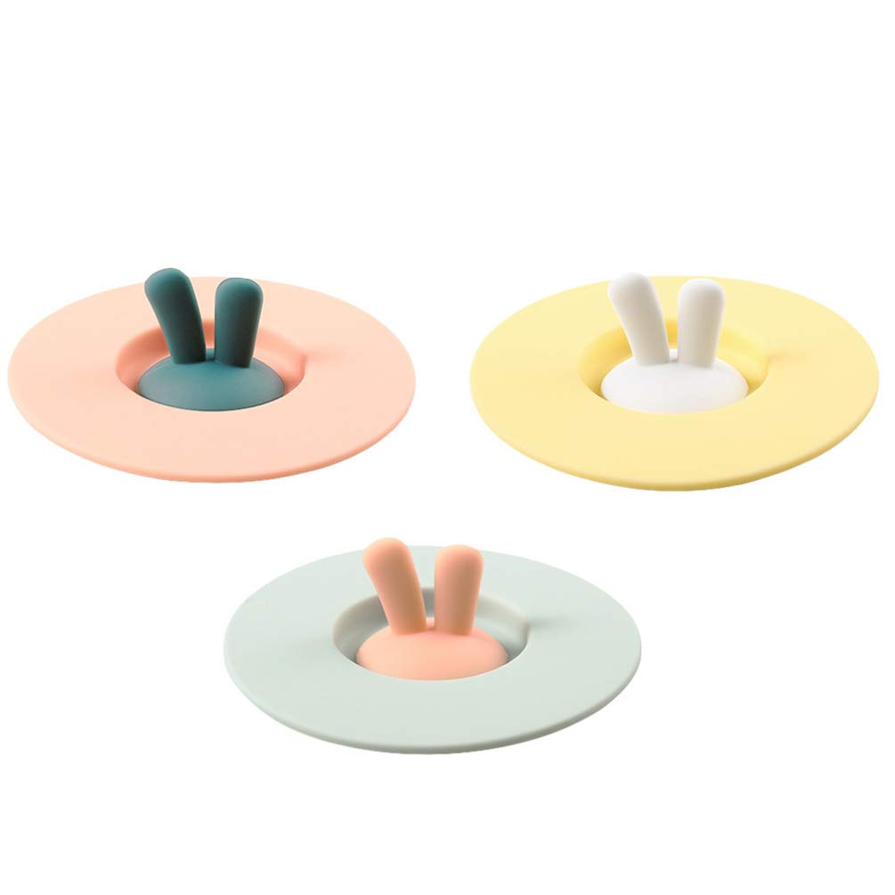 Hemoton 3-Pack Rabbit Ear Silicone Cup Lids - Dustproof Mug Covers for Hot & Cold Drinks (Assorted Colors) - Perfect for Coffee, Tea, and Smoothies at Home or Office