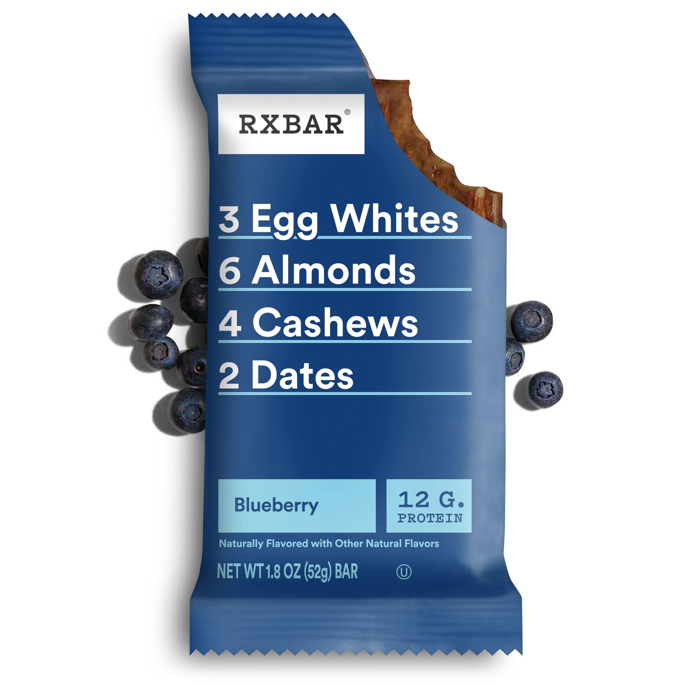 RXBAR Protein Bars - 12g Protein, Gluten Free, No Dairy, Non-GMO, Blueberry Flavor (6 Boxes, 30 Bars) | Healthy Snack for Workout, Hiking & On-the-Go Nutrition