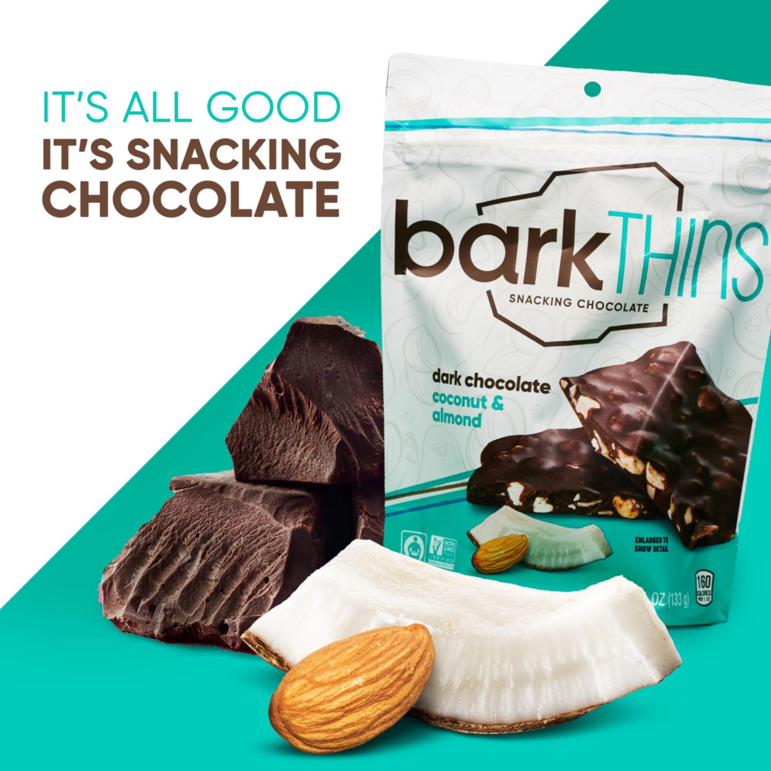BarkTHINS Dark Chocolate with Coconut & Almonds - 4.7 oz Snack Bag | Premium Chocolate Snacks for Gifts, Office Treats & Healthy Desserts