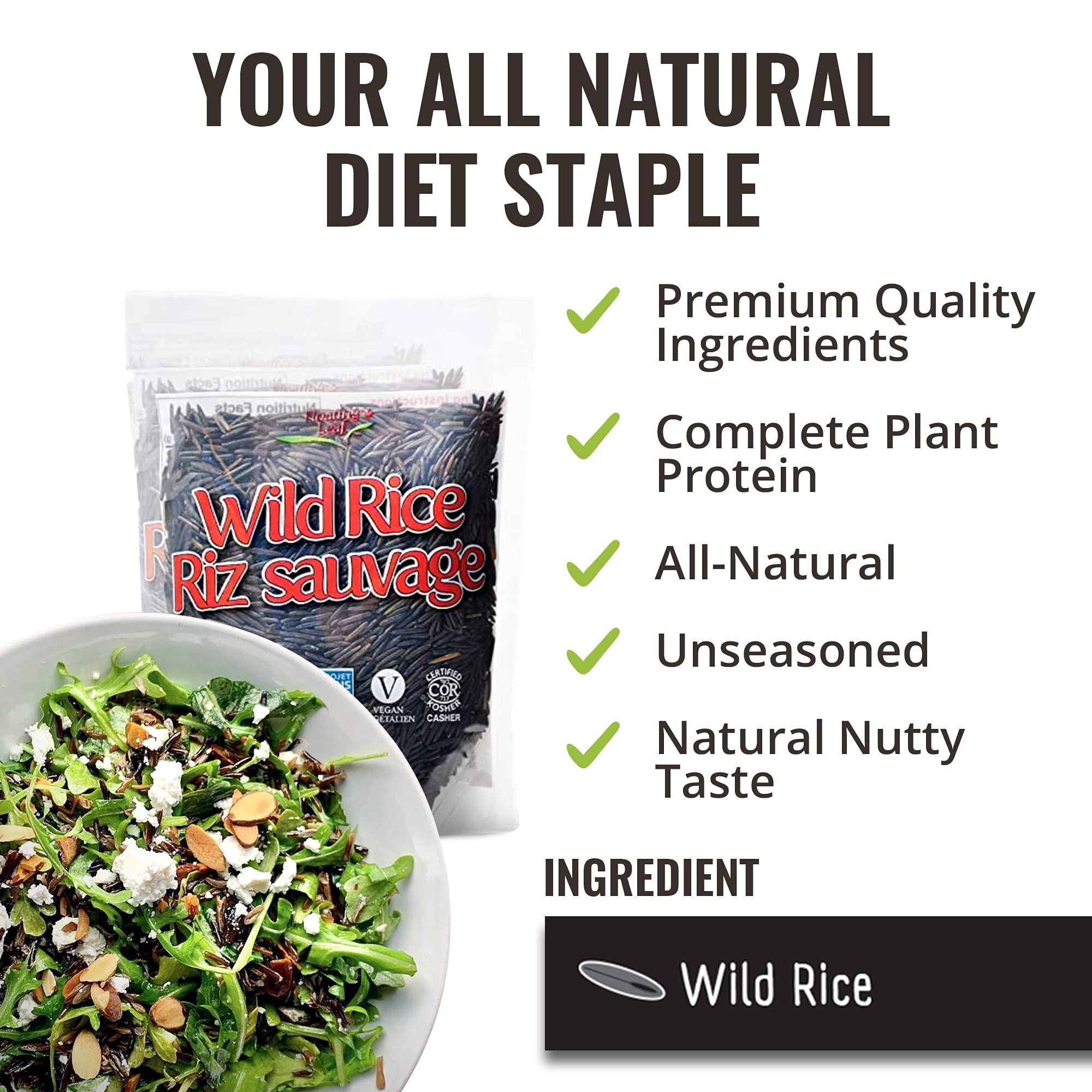 3 Packs x 8oz All Natural Wild Rice | Gluten Free, Non-GMO, Kosher & Vegan Certified | Pure Long Grain Healthy Food for Family | Perfect for Salads, Soups & Side Dishes | Floating Leaf Brand