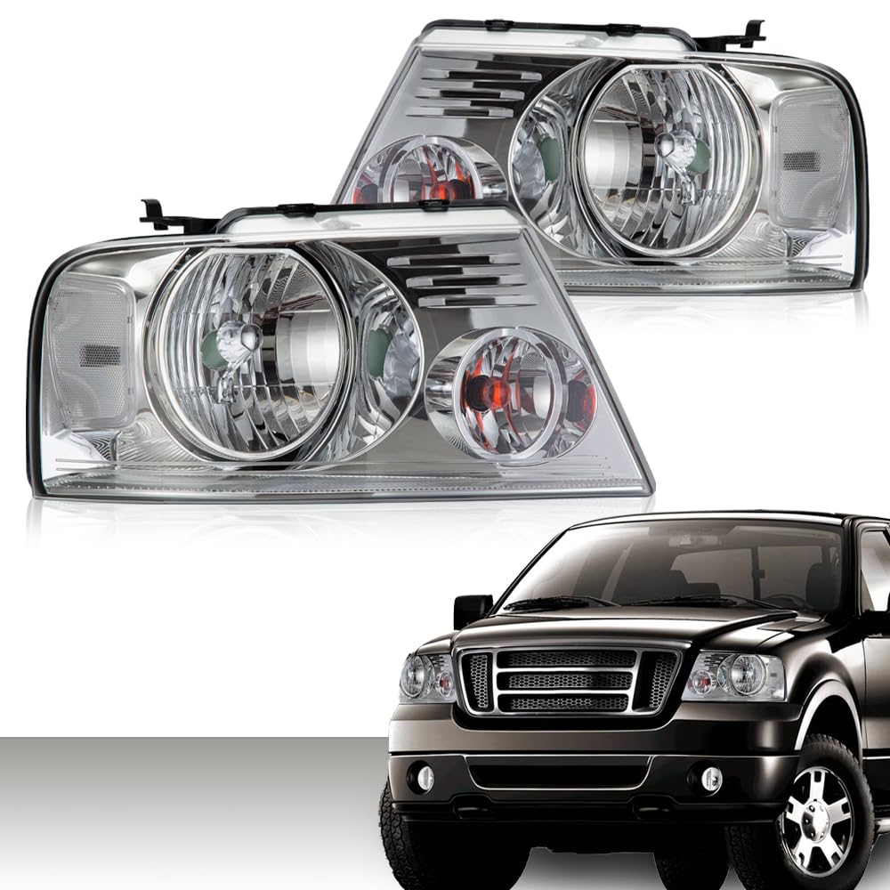 PIT66 Headlights for Ford F150 2004-2008 & Lincoln Mark LT - Clear Lens Chrome Housing - Perfect for Night Driving