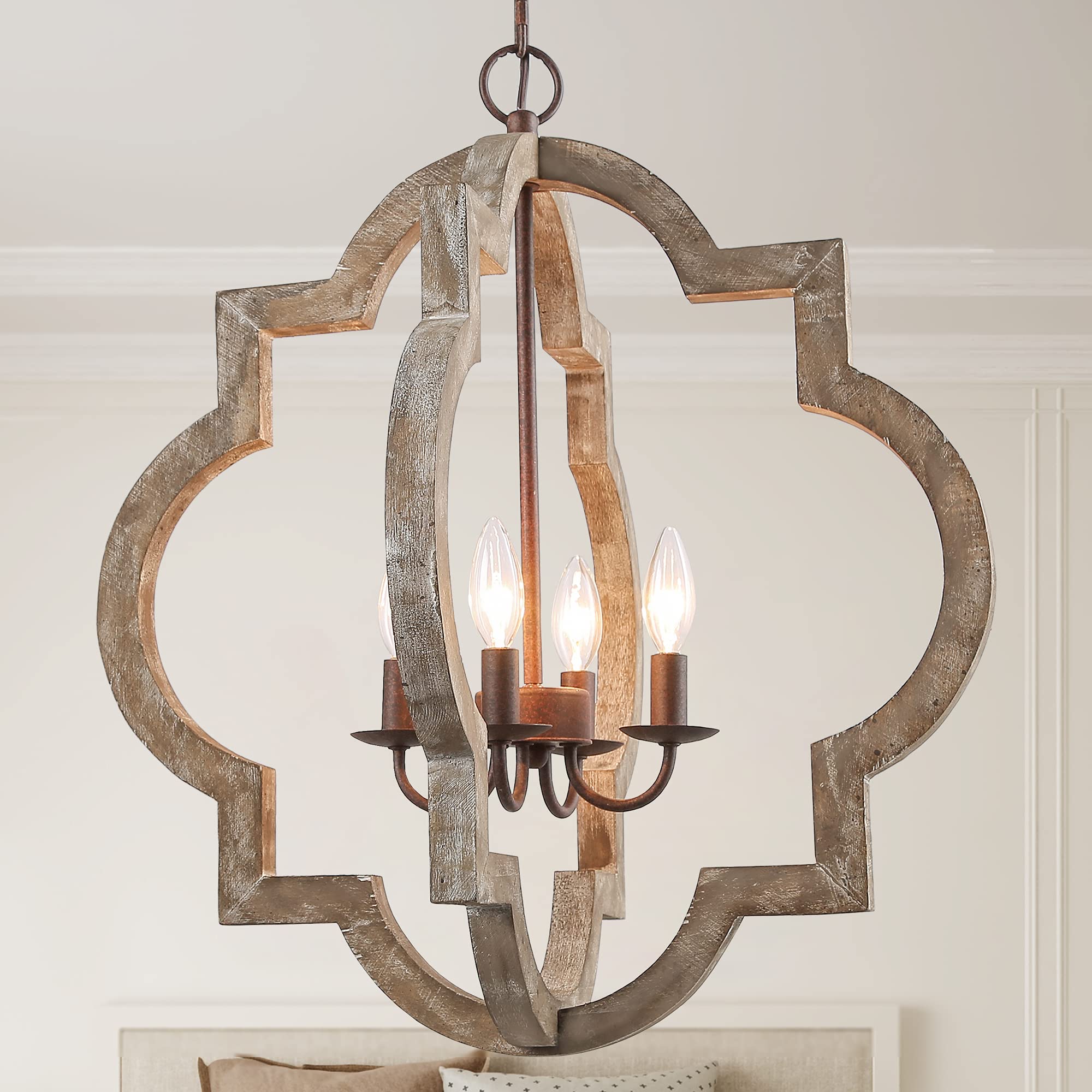 Rustic Farmhouse Orb Chandelier - Large Handmade Wooden Ceiling Light Fixture for Dining Room, Bedroom, Living Room & Entryway - Perfect for Cozy Home Decor & Farmhouse Style Interiors