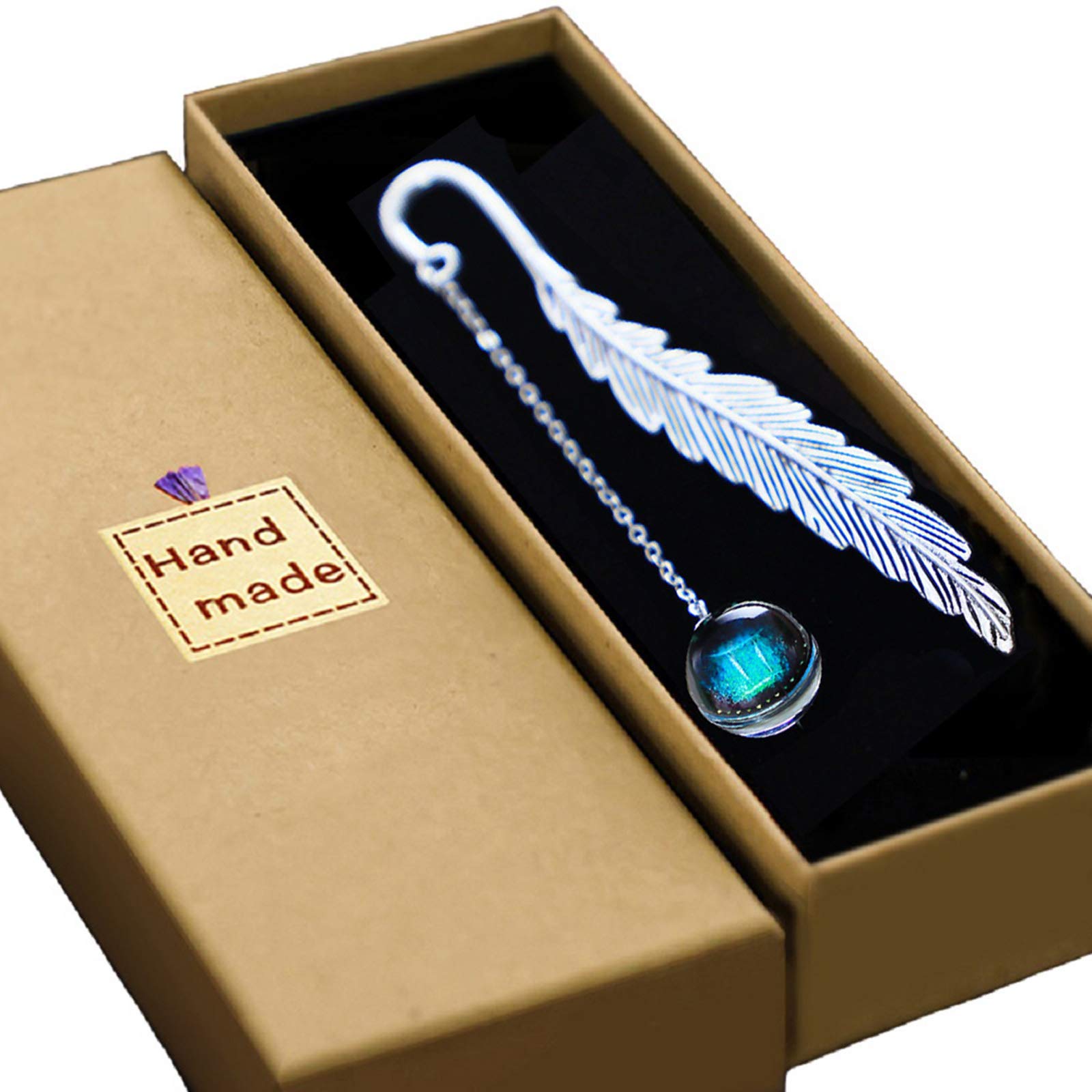 Konrisa Luminous Constellation Bookmark - Metal Feather Bookmark with Pendant Charm for Book Lovers | Personalized Zodiac Gift for Women, Men & Kids (Gemini) | Perfect Reading Accessory for Night Reading & Book Club Gifts