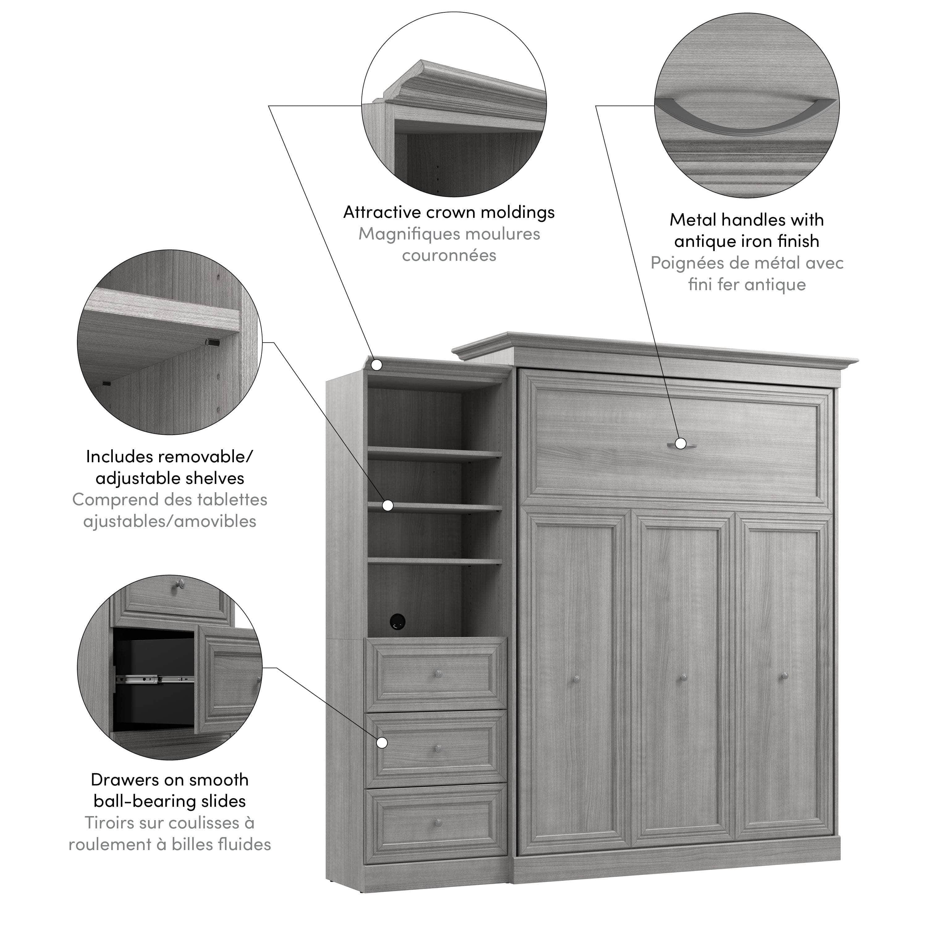 Space-Saving Queen Murphy Wall Bed with Built-In Closet & Drawers - 2 Color Options | Perfect for Small Apartments, Guest Rooms & Home Offices