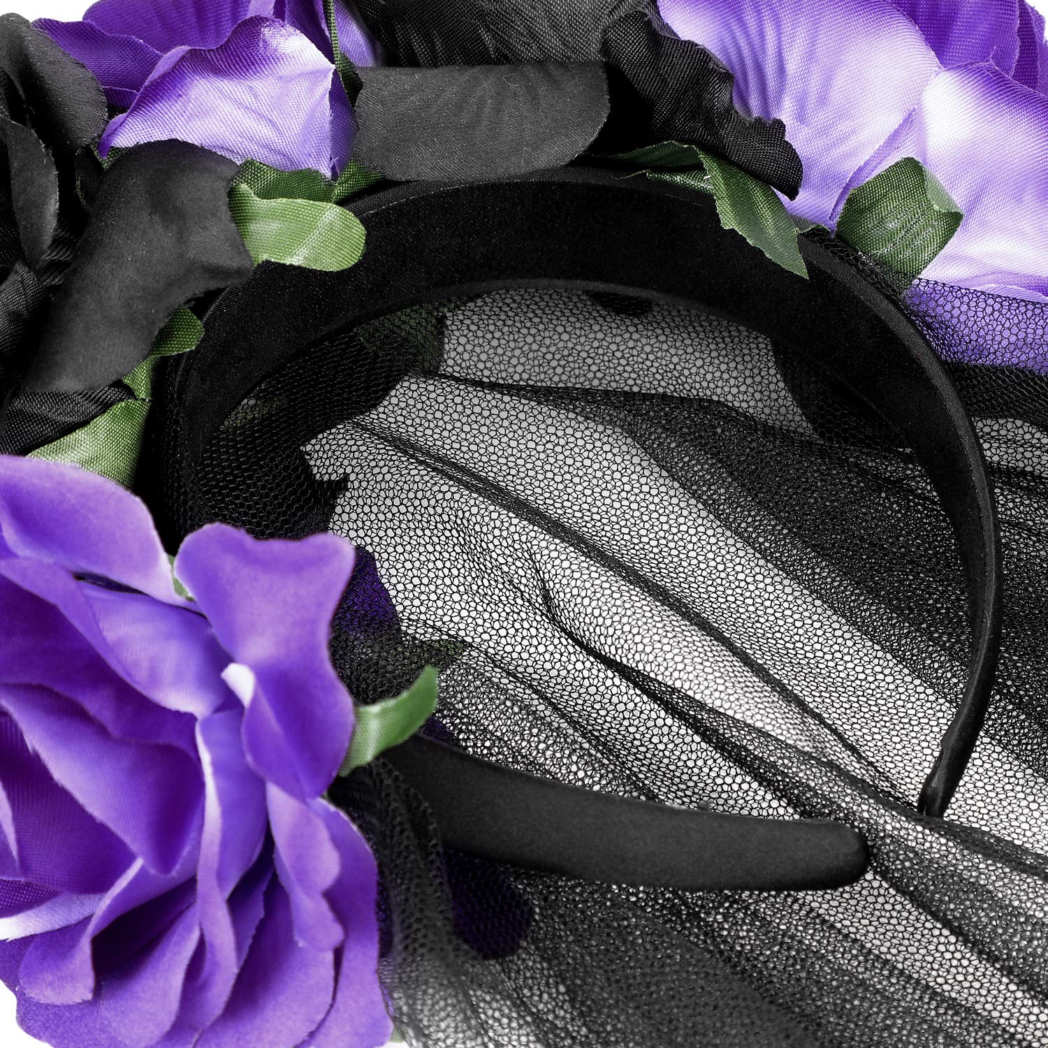 Day of The Dead Veil Headbands - Black Halloween Rose Flower Headpiece for Costume & Party Accessories | Perfect for Dia de los Muertos, Halloween, Cosplay, and Themed Events