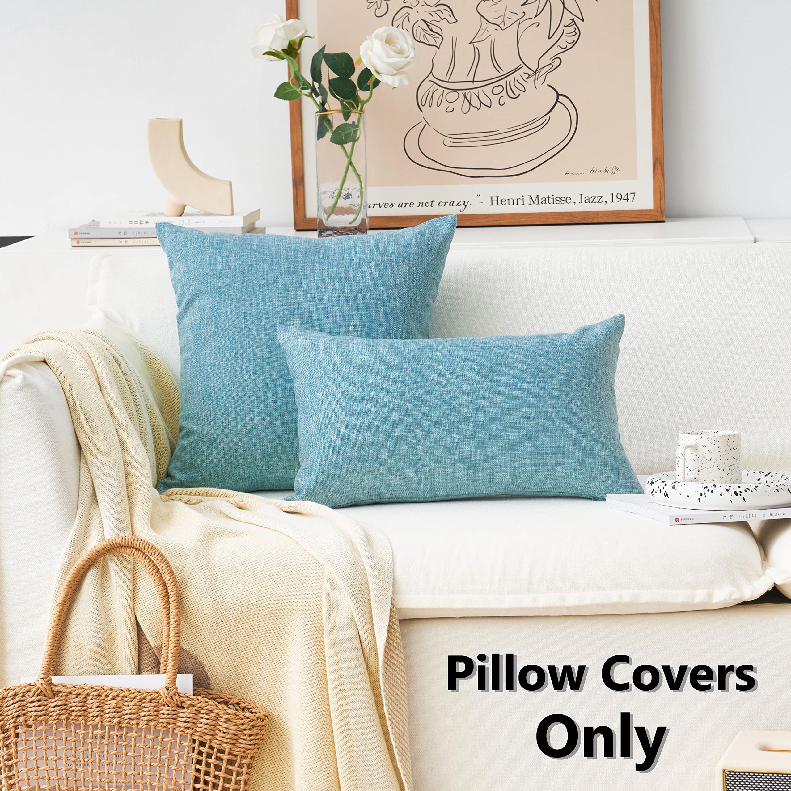 Premium Teal Linen Pillow Covers 20x20 Inches (50x50cm) - Textured Decorative Throw Pillow Cases for Sofa, Bed & Living Room - Home Decor Accent for Modern & Cozy Spaces