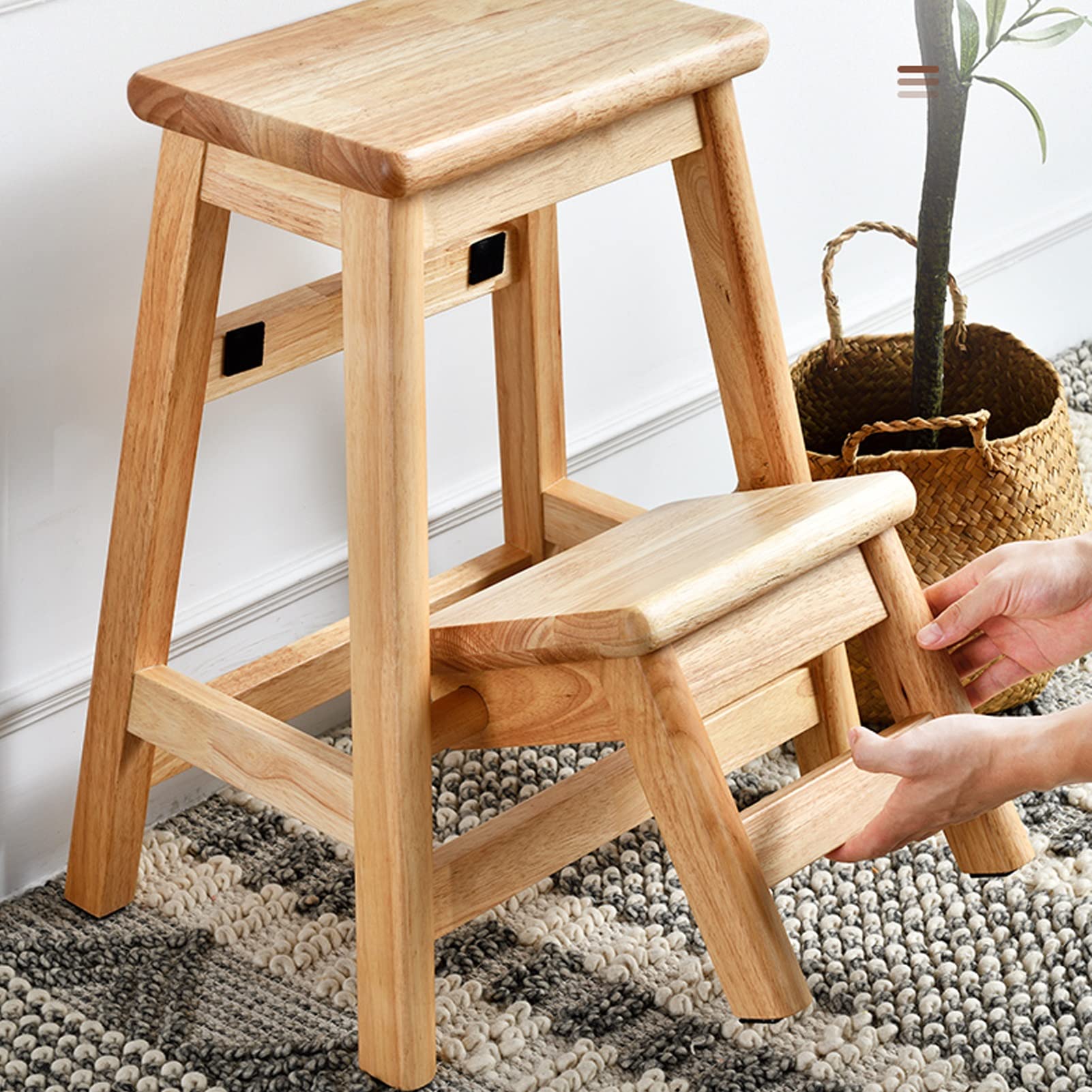 2-Step Wooden Stool, Foldable Multifunctional Ladder Step Stool for Kitchen Bathroom, Shoe Bench, Flower Stand, Climbing Stairs - Perfect for Home, Office, and Outdoor Use