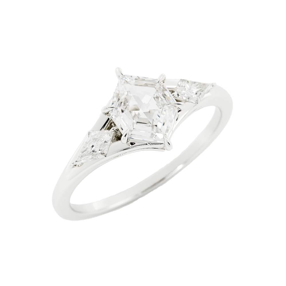 1.8 Carat Hexagon Cut Moissanite Engagement Ring in 14K White Gold - Salt & Pepper Diamond Alternative for Unique Bridal Jewelry