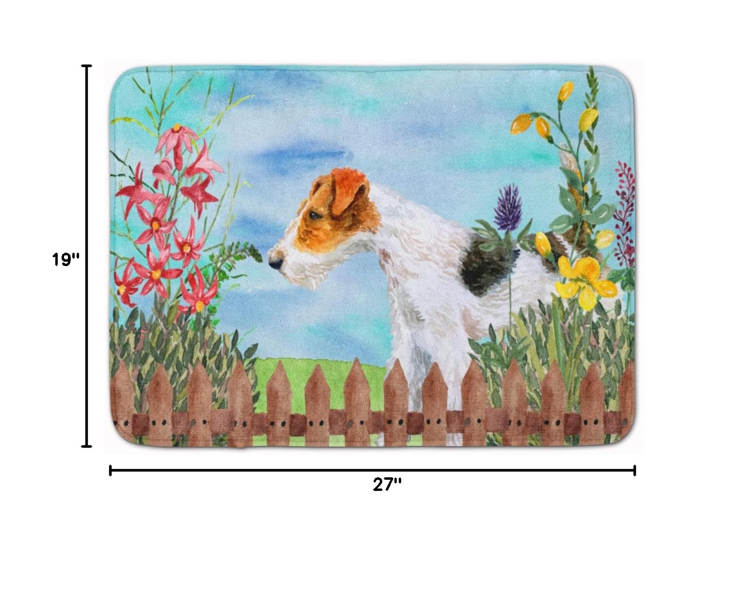 Fox Terrier Spring Machine Washable Memory Foam Bath Mat - Non-Slip Kitchen & Bathroom Rug, Quick Dry Durable Thick Decor for Home, Bedroom, Living Room | Pet Lover Gift Idea