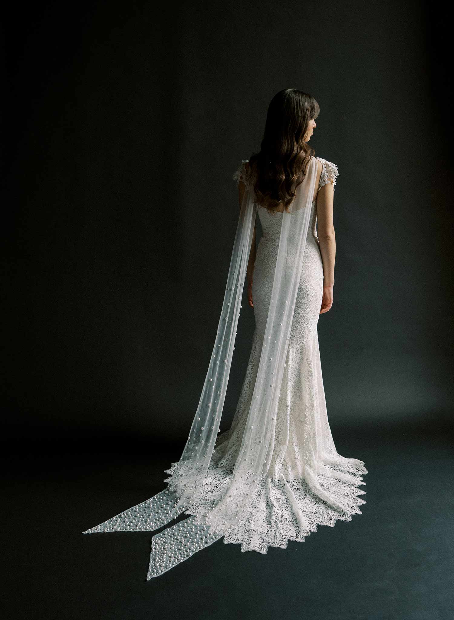 Elegant Mixed Pearl Embroidered Wedding Veil - Chapel Length Bridal Scarf (Style #2577) | Perfect for Church Ceremonies & Romantic Photoshoots