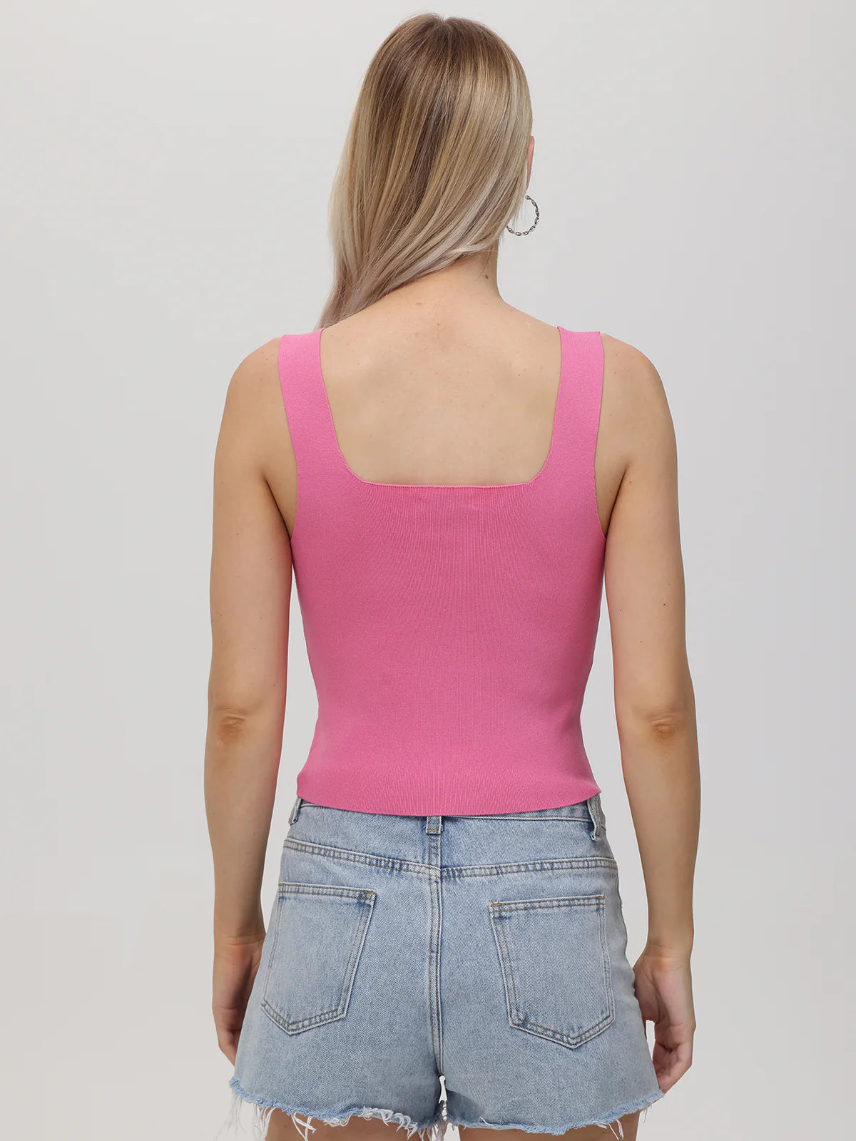 Eva Square Neck Tank Top for Women - Stretchy Comfort Fit Sleeveless Shirt in Shocking Pink | Casual Wear, Summer Outfits, Gym & Yoga
