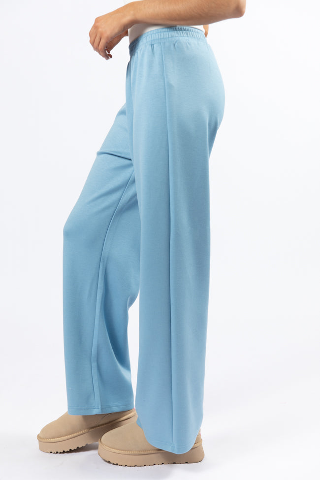 Let's Just Stay Blue Knit Wide Leg Pants - Comfortable High Waisted Lounge Pants for Women | Perfect for Yoga, Home Wear & Casual Outfits