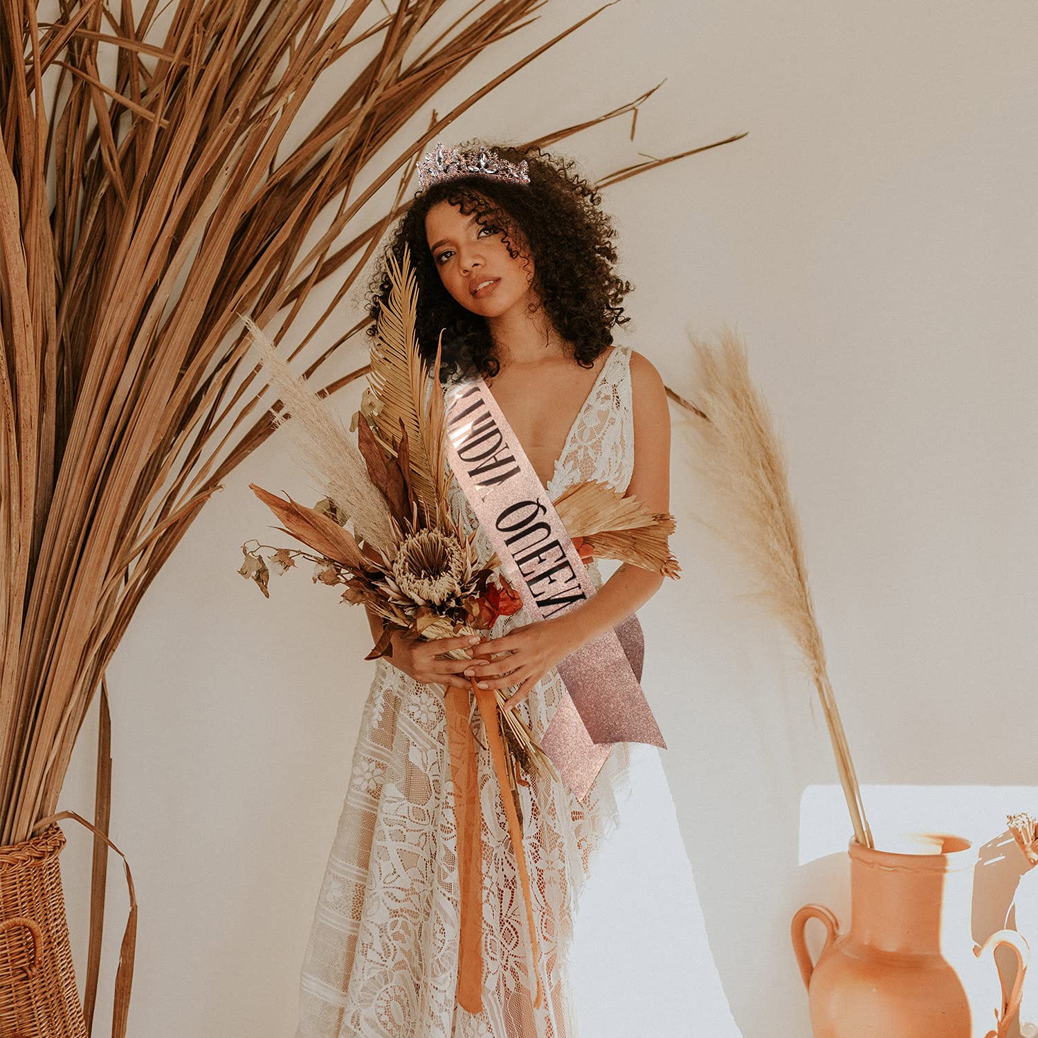 Elegant Rose Gold Birthday Crowns & Tiaras for Women - Princess Style Birthday Queen Sash Set for Weddings, Prom, Halloween Parties & Special Celebrations | Perfect for Birthday Queens, Bridal Showers & Costume Events