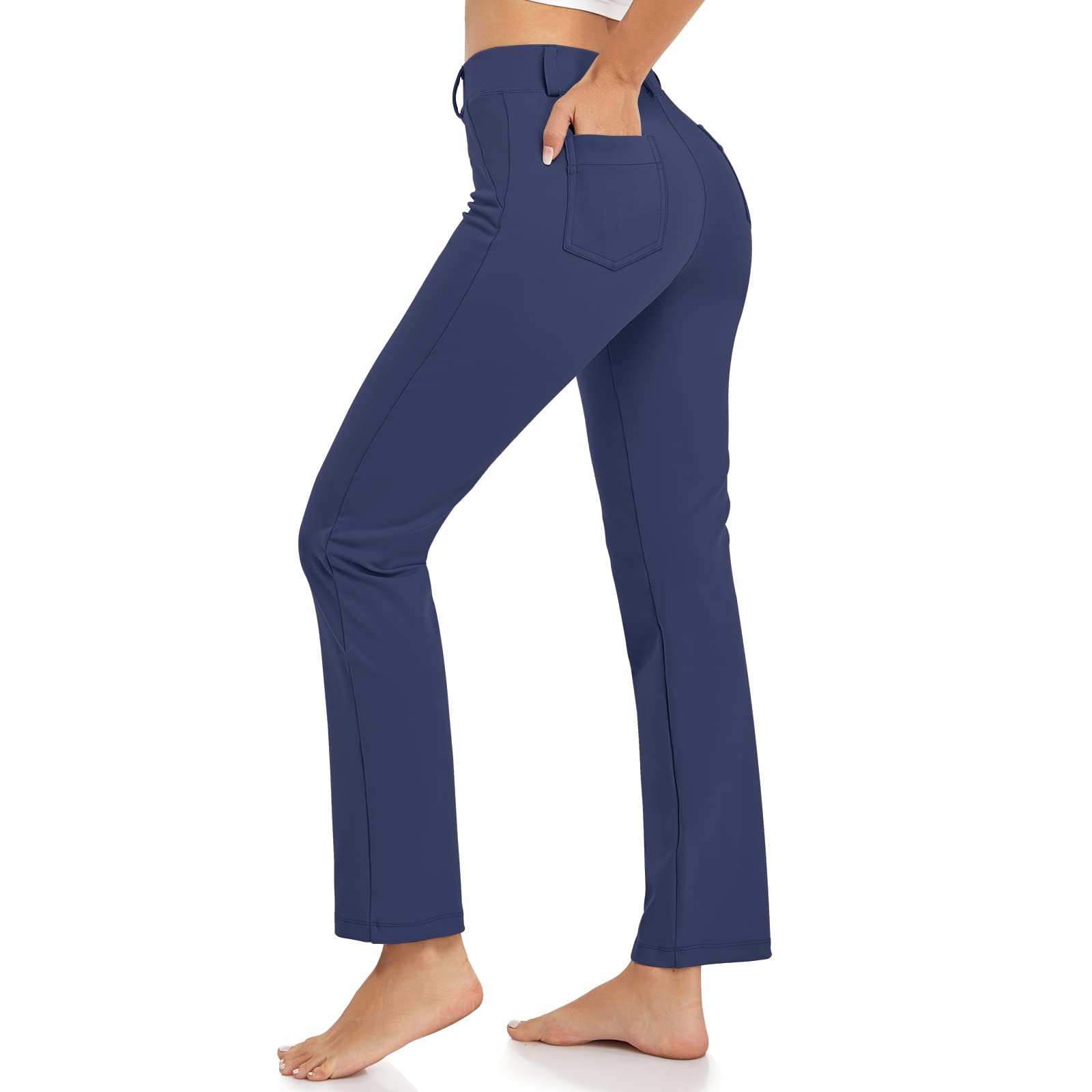 HISKYWIN Women's Stretchy Yoga Dress Pants - Straight Leg & Bootcut Office Slacks with Pockets for Business Casual, Petite Sizes - Perfect for Work, Yoga & Everyday Wear