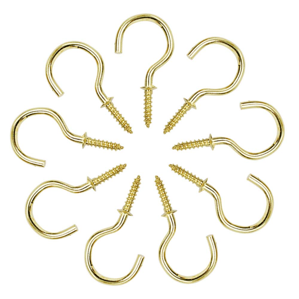 Biaungdo 1 Inch Gold Ceiling Hooks with Self-Tapping Screws - 100 Pack | Heavy Duty Cup Hooks for Hanging Plants, Lights & Decor | Rust-Resistant Ceiling Hooks for Home & Kitchen Organization
