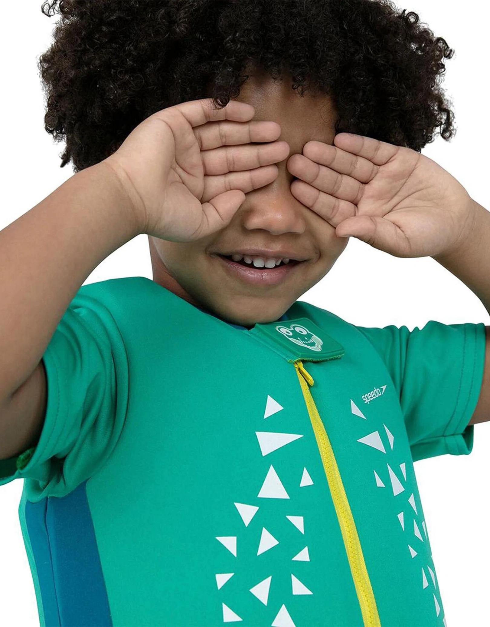 Croc Printed Float Suit for Kids - Green & Blue Water Safety Swimwear | Perfect for Pool, Beach & Water Play