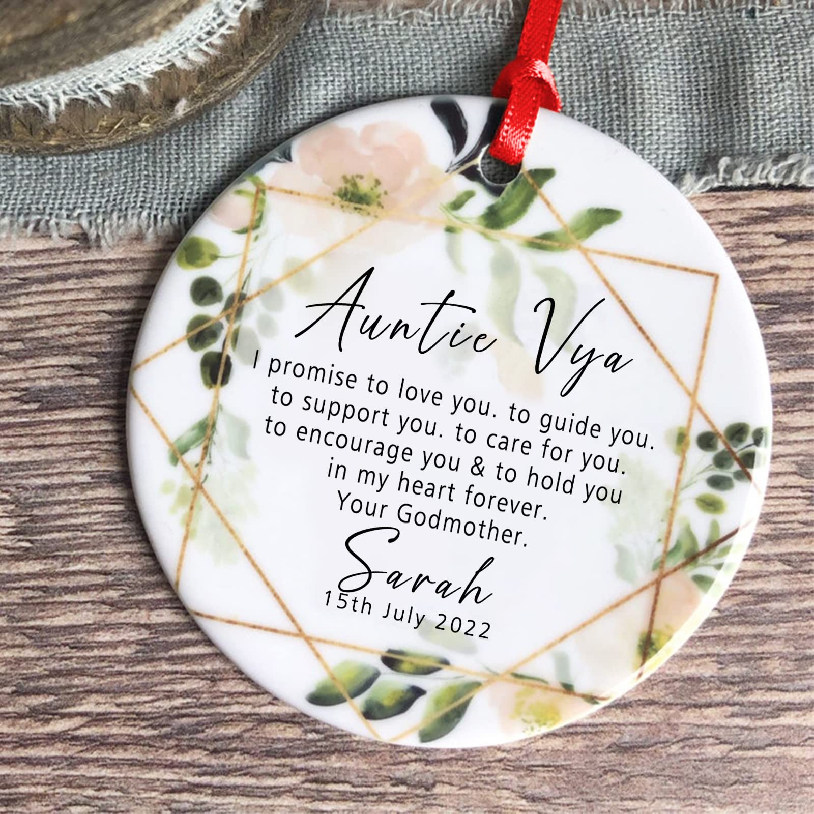 Personalized Baptism Ornaments - Custom Godmother Promise to Godchild Keepsake - Unique Christening Gifts for Baby - Perfect Baptism Present from Godparents - Ideal for Christening Ceremonies, Baby Showers & First Communion Celebrations