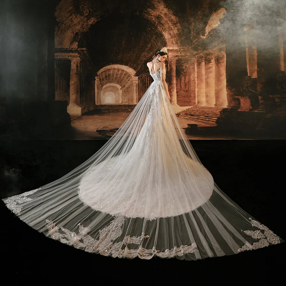 Elegant Mermaid Wedding Dress with Cap Sleeves, Tassel Beading & Lace-Up Back – Perfect for Beach Weddings, Vow Renewals, and Romantic Photoshoots