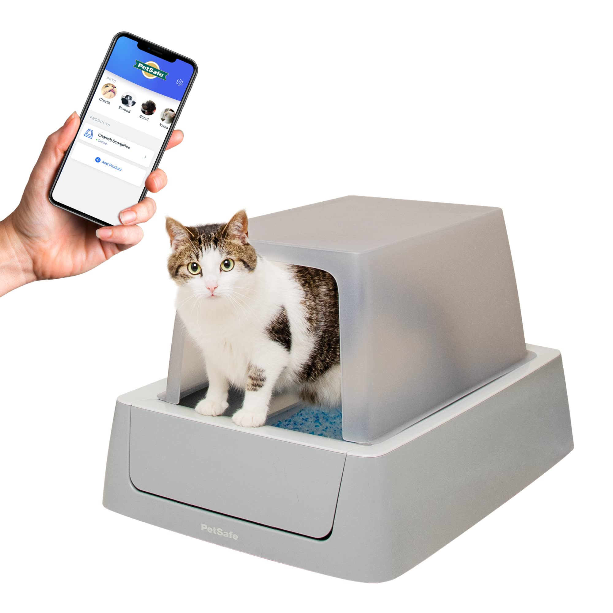 PetSafe ScoopFree Crystal Smart Self-Cleaning Cat Litter Box with WiFi & App Control - Automatic Litter Box for Odor Control & Low Tracking - Includes Disposable Tray & Hood - Perfect for Busy Pet Owners & Multi-Cat Homes