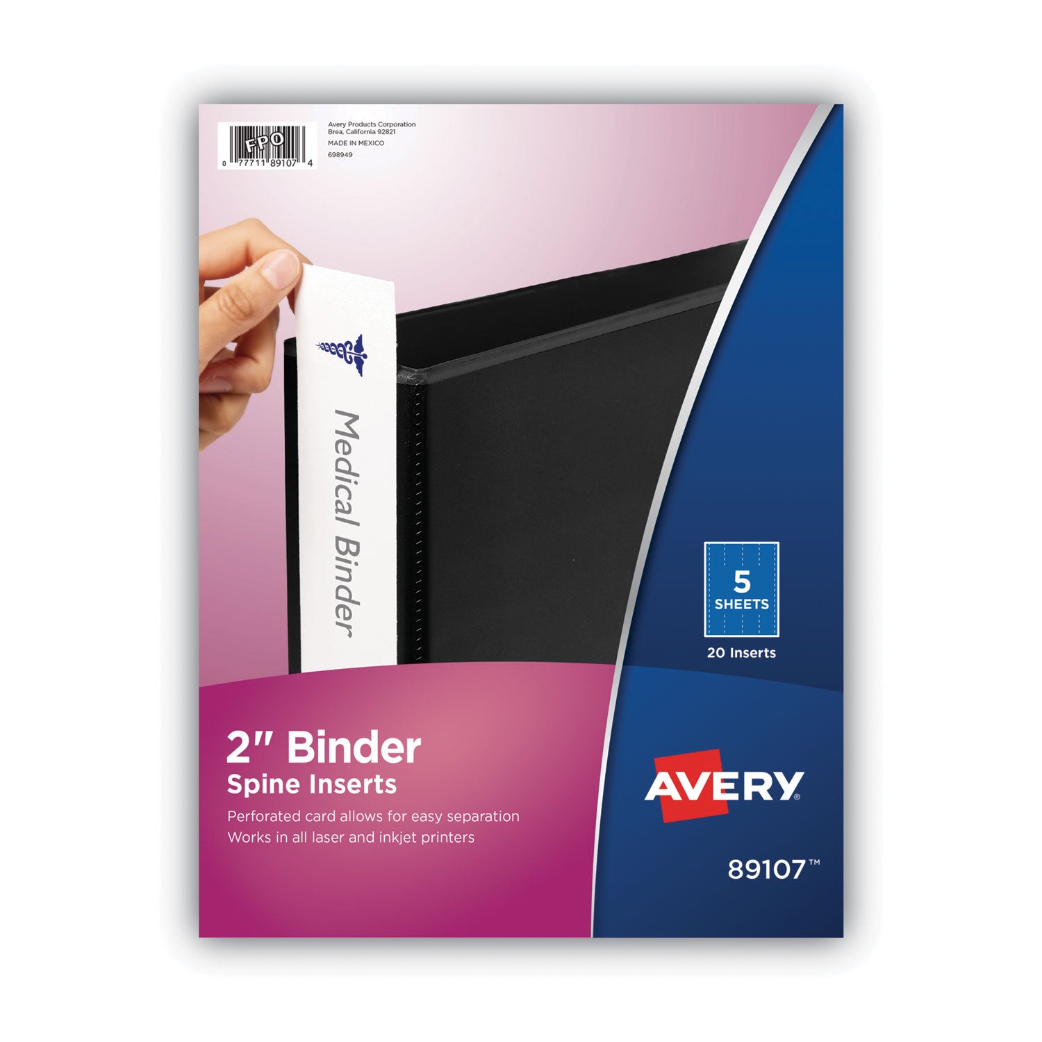 Avery® Binder Spine Inserts - 2 Spine Width, 4 Inserts per Sheet, 5 Sheets per Pack - Perfect for Office, School & Home Organization