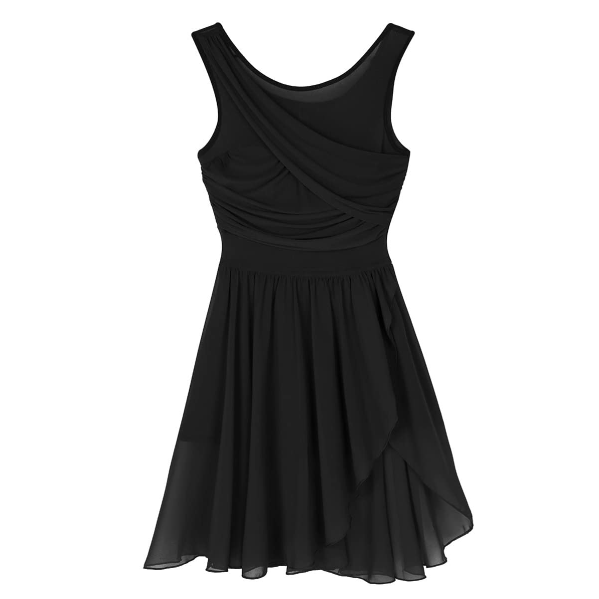 Elegant Women's Lyrical Dance Leotard Dress with Illusion V-Neck & Chiffon Skirt - Contemporary Modern Dancewear for Performances, Recitals & Ballet Practice
