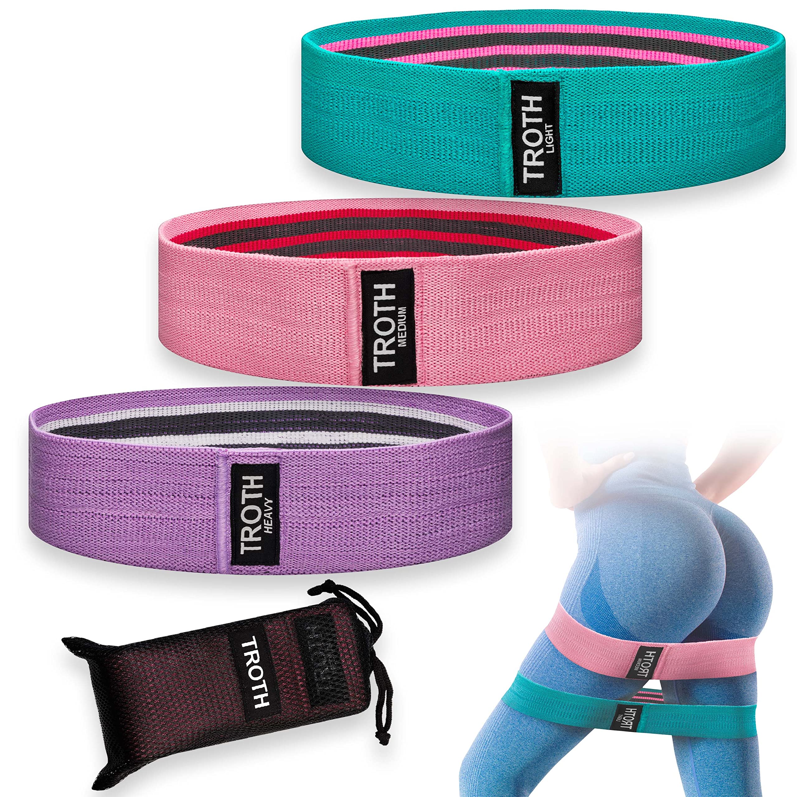 TROTH Resistance Bands Set for Women & Men - Home Gym Strength Training Equipment, Booty Exercise Bands for Pilates, Squat, Yoga & Pull Up Workouts - Perfect for Home Fitness, Gym Training & Physical Therapy
