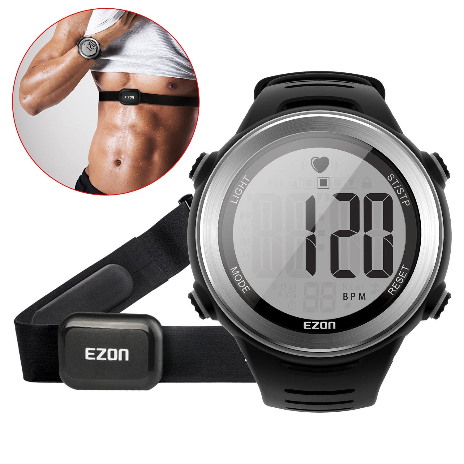 EZON Heart Rate Monitor Chest Strap - Wireless Bluetooth HRM for Running, Cycling & Workouts - Waterproof Fitness Tracker with Stopwatch & Alarms - Perfect for Gym, Cardio & Sports Training