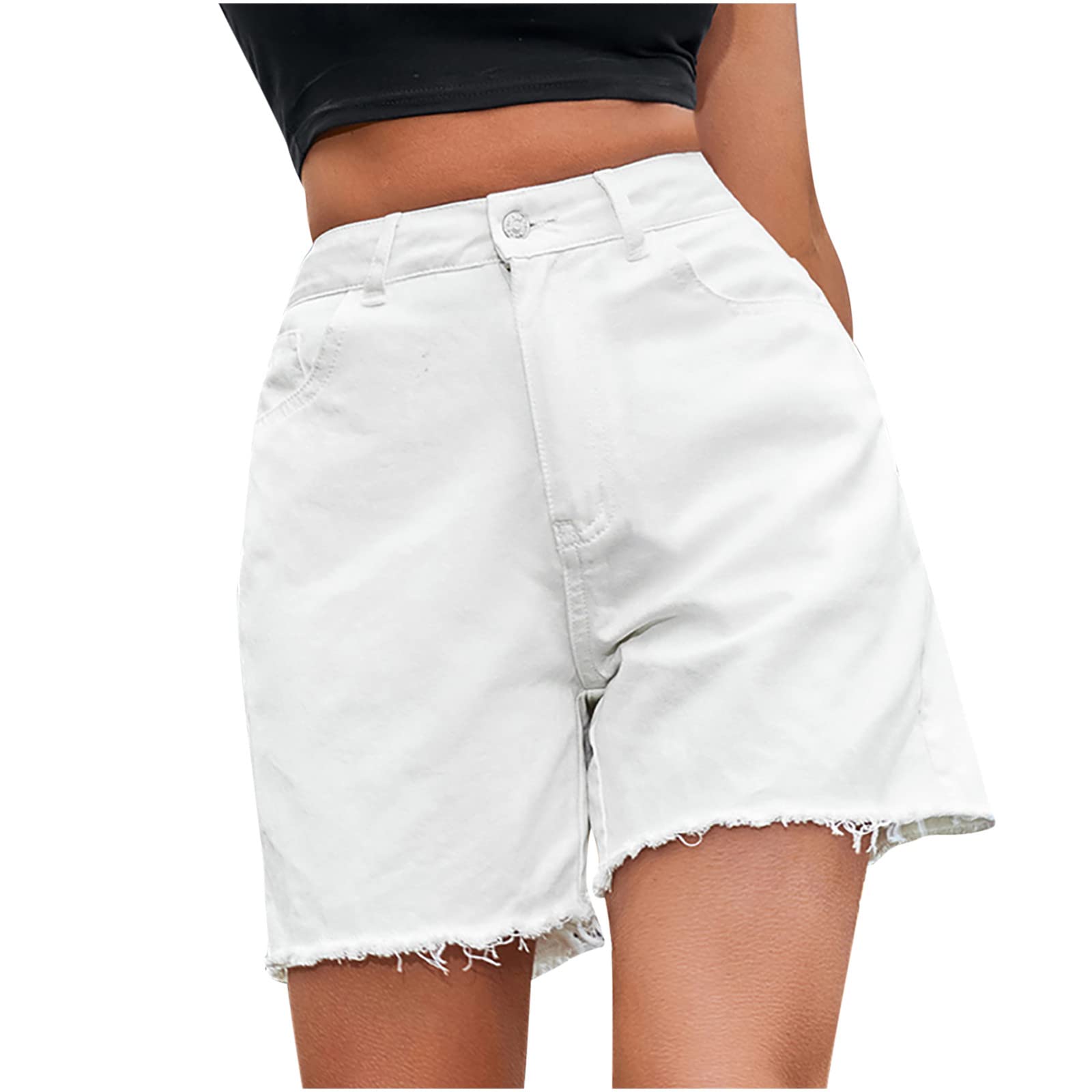 Women's High Waist Ripped Denim Shorts with Pockets | Casual Summer Outfits