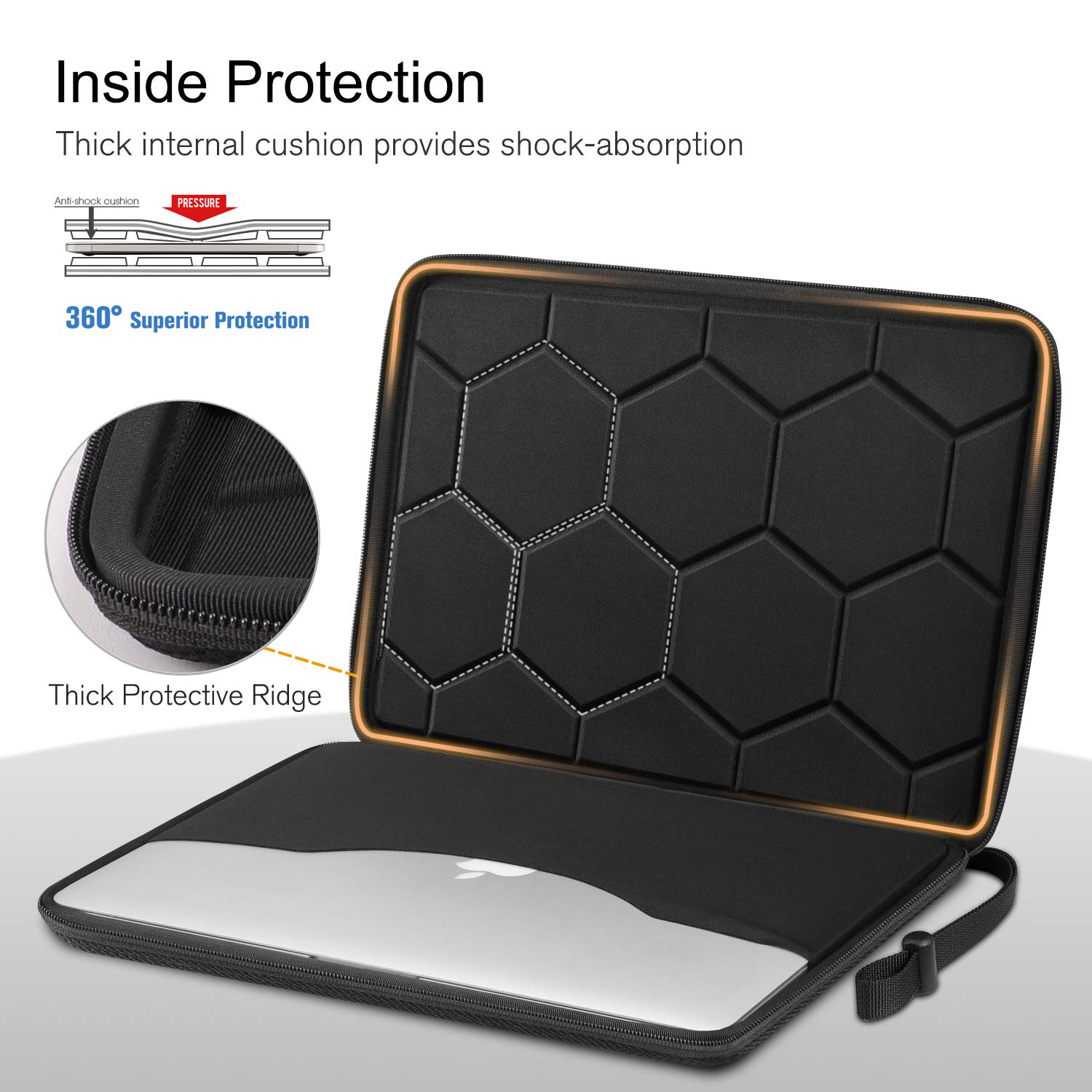 FINPAC 13-14 Inch Hard Laptop Sleeve with Accessory Pouch - Compatible with MacBook Air M4 2025/M3 2024, MacBook Pro M4/M3/M2 & Surface Laptop - Waterproof Protective Case (Black) - Perfect for Travel, Office & School Use