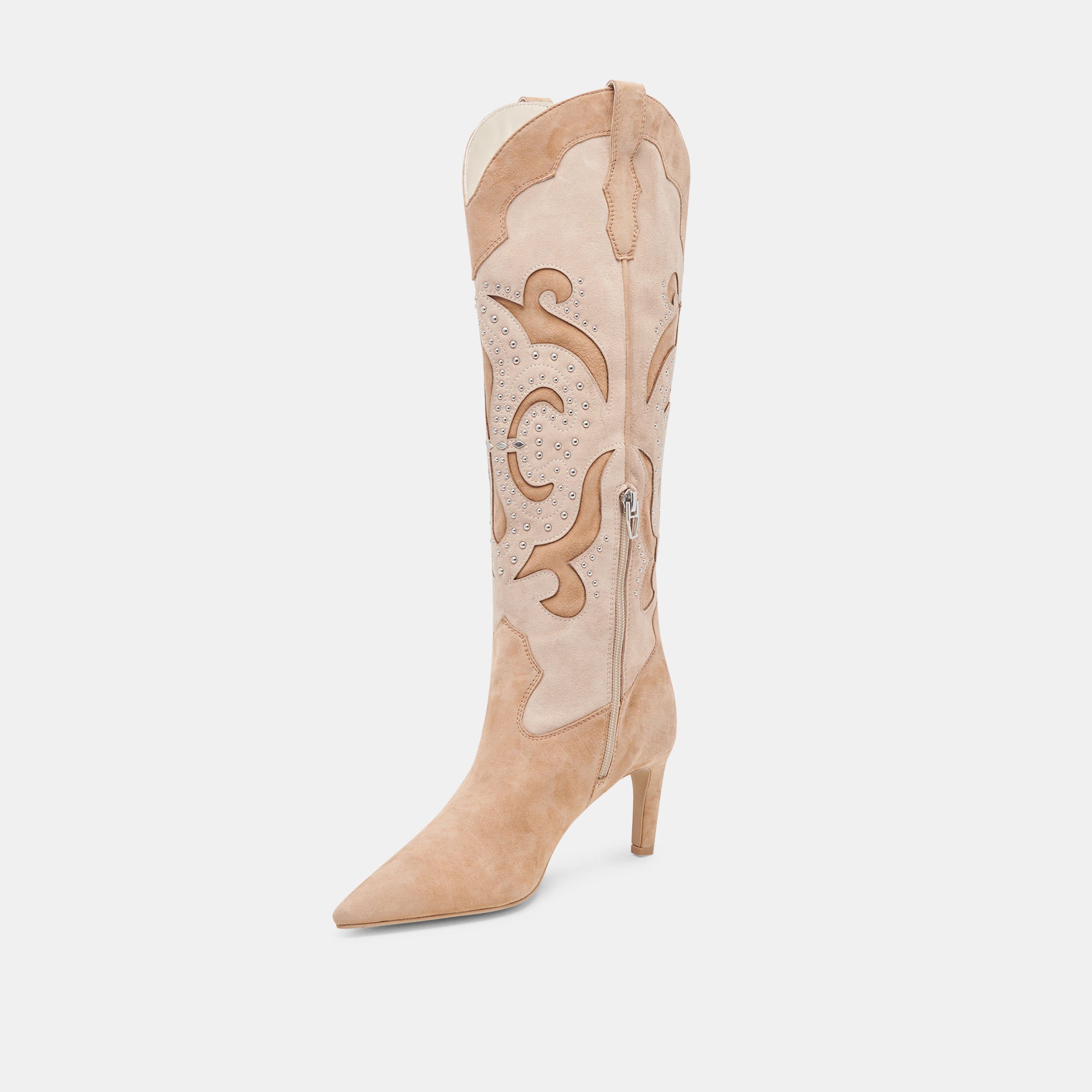 Finley Stud Boots for Women - Camel Suede Ankle Boots with Metal Studs | Stylish Fall & Winter Fashion Footwear for Casual Outfits, Date Nights & Office Wear