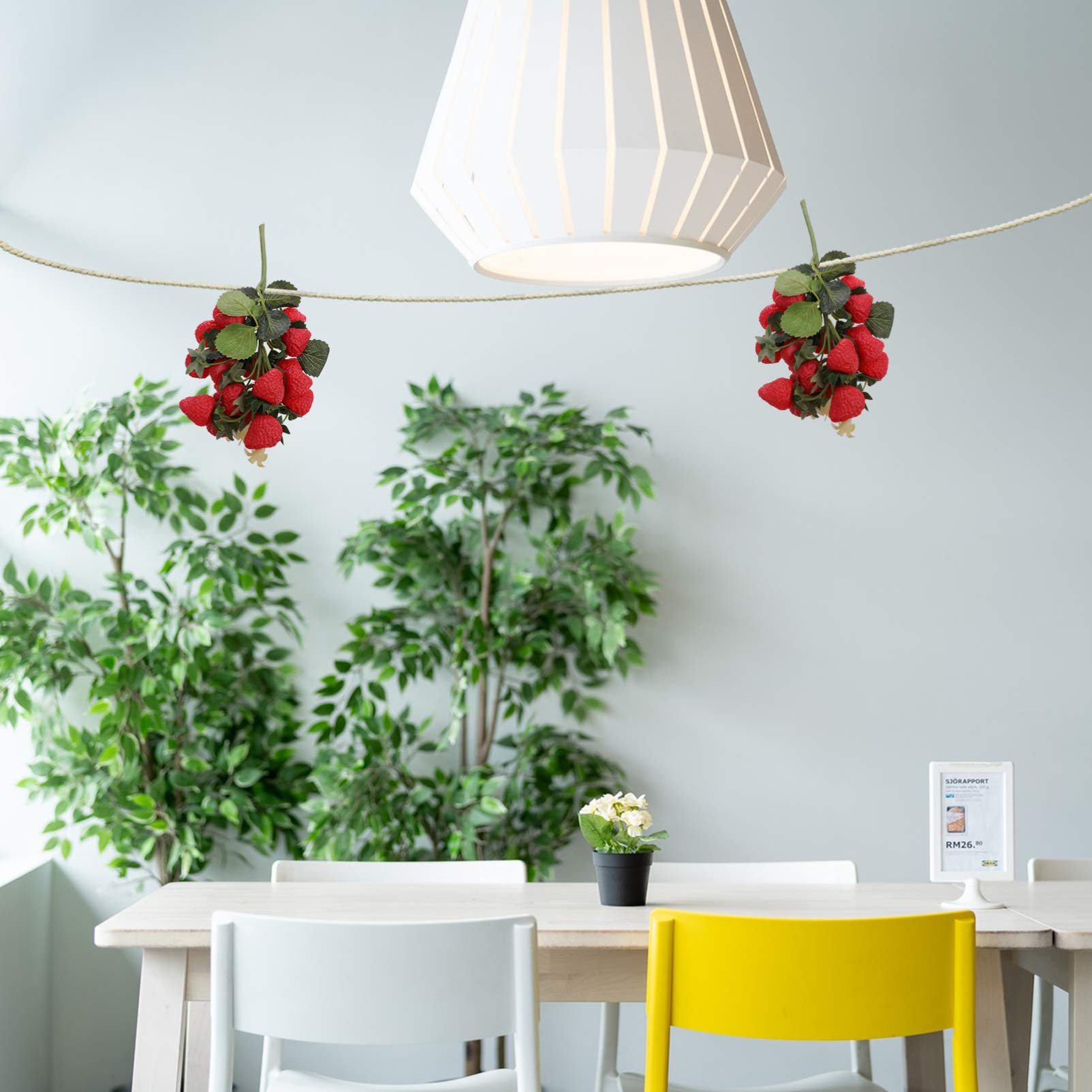 Realistic Artificial Strawberries String - Faux Red Holly Berries for Hanging Decor, Wedding, Party, and Home Decoration - 12 Pack