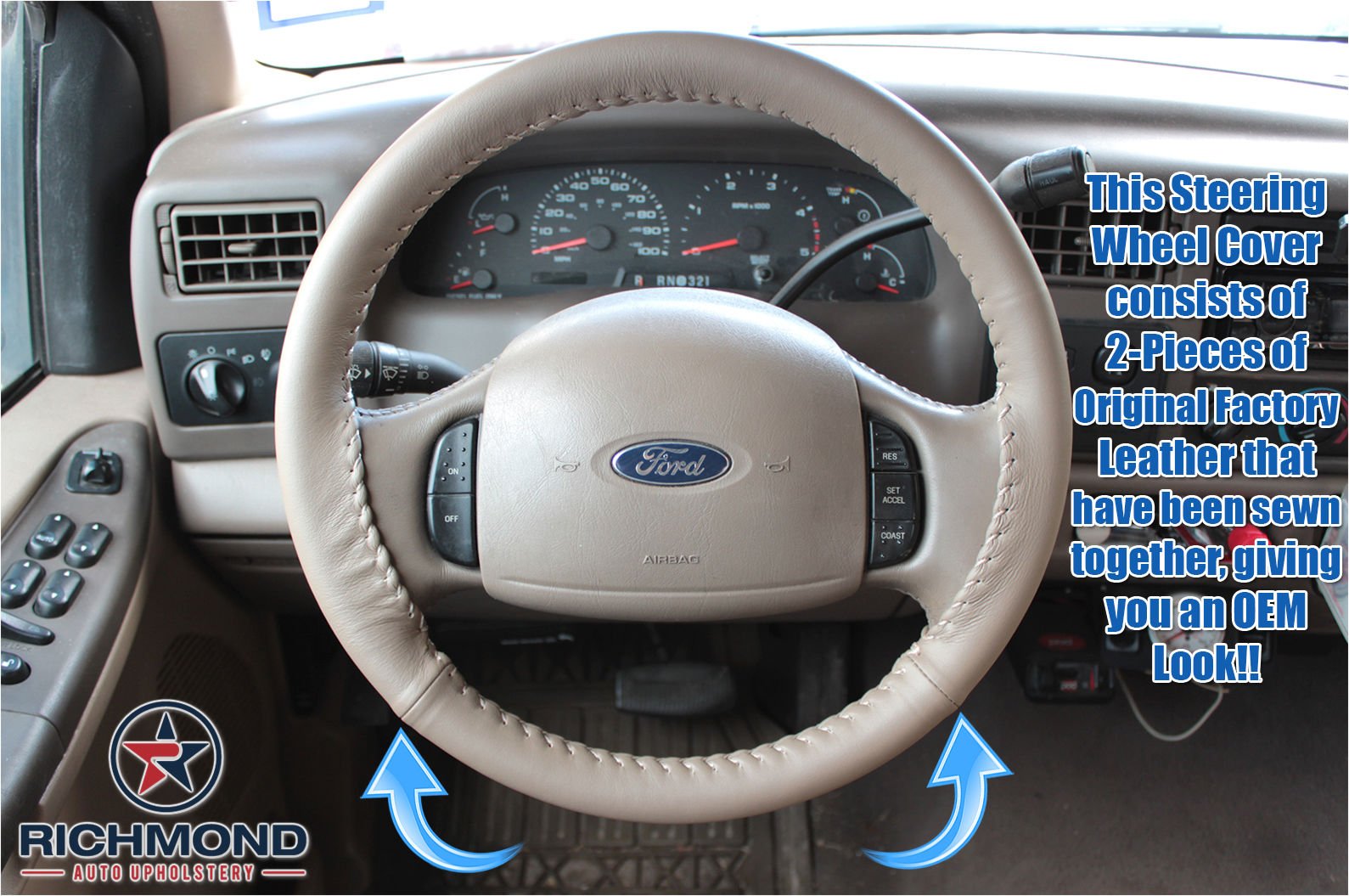 Premium Tan Leather Steering Wheel Cover for 1997 Ford Expedition XLT - Comfort Grip & Anti-Slip Design | Perfect for Road Trips, Daily Commutes & Car Interior Protection