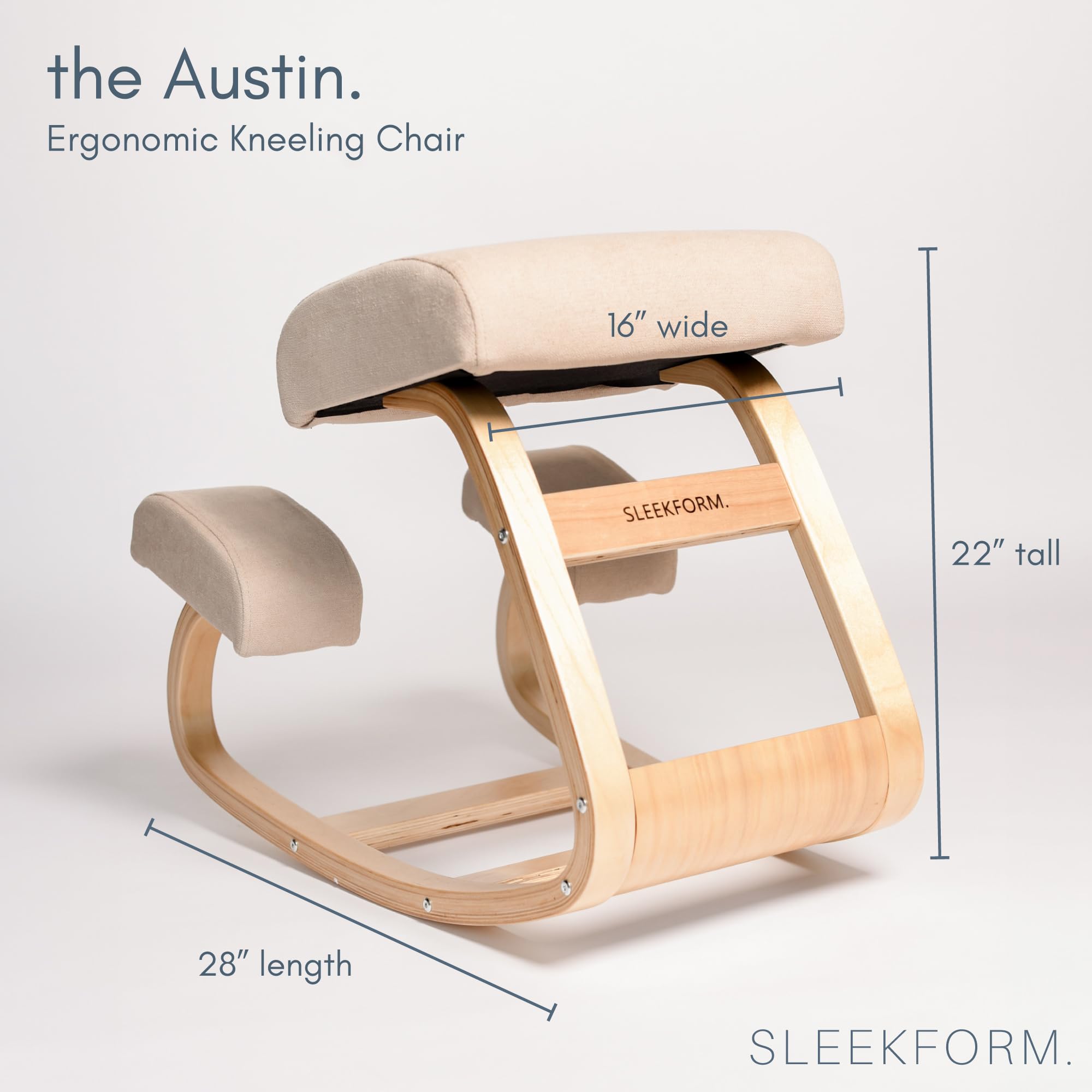 Sleekform Ergonomic Kneeling Chair with Comfortable White Cushions - Adjustable Wooden Rocking Stool for Home Office, Meditation & Active Sitting - Improves Posture for Work & Study