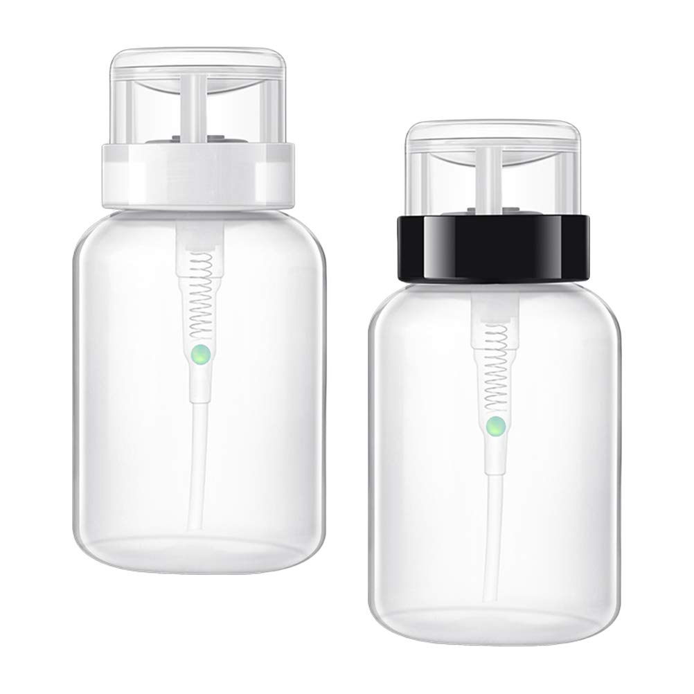 2-Pack Clear Nail Polish Pump Dispenser Bottles - Travel-Sized Empty Nail Polish Remover Containers with Clamshell Design for DIY Nail Art, Makeup & Cosmetic Liquids | Perfect for Salons, Travel Kits & Home Organization