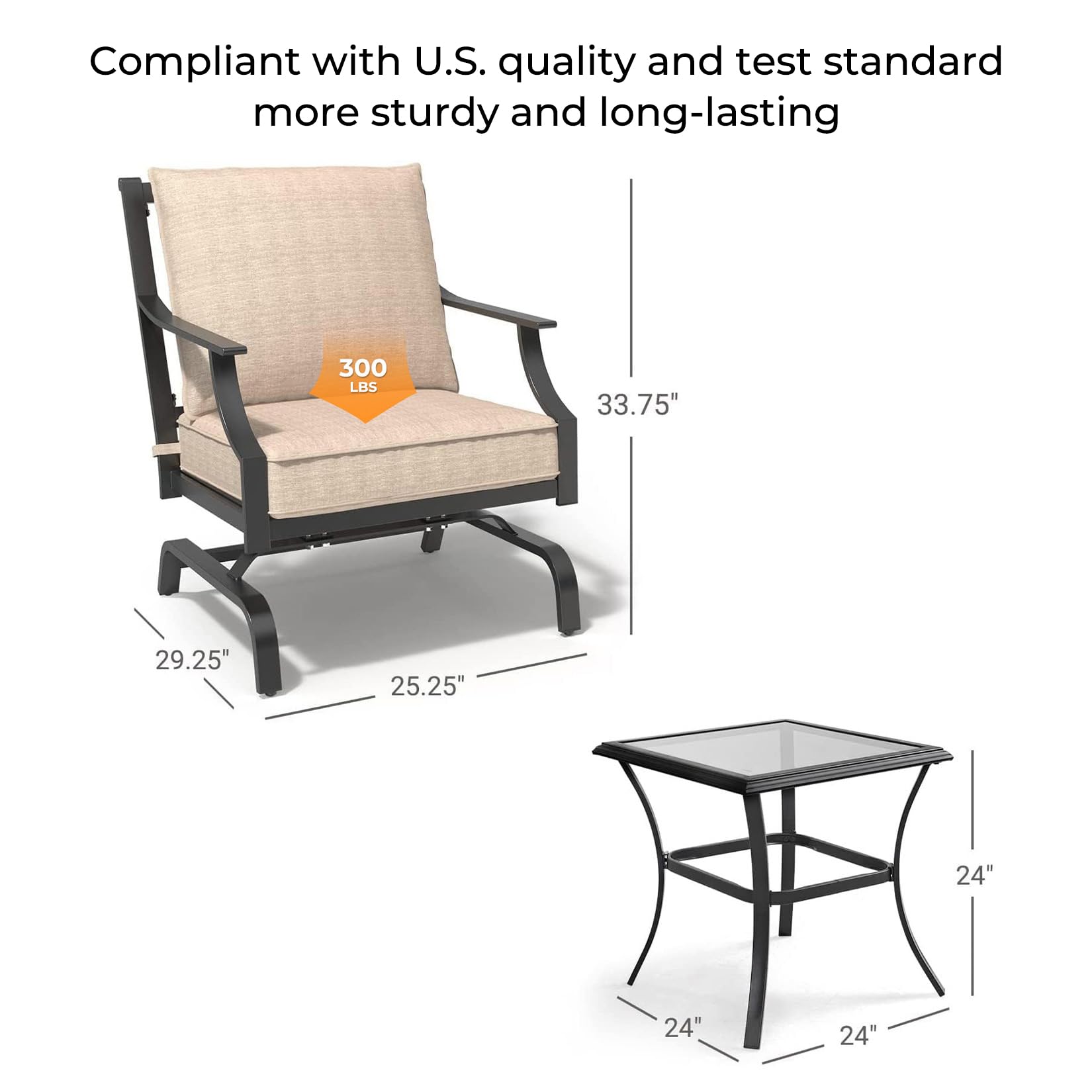 Grand Patio 3-Piece Outdoor Patio Set with 2 Motion Chairs & Side Table - Beige Wicker Furniture for Backyard, Garden, Poolside Relaxation