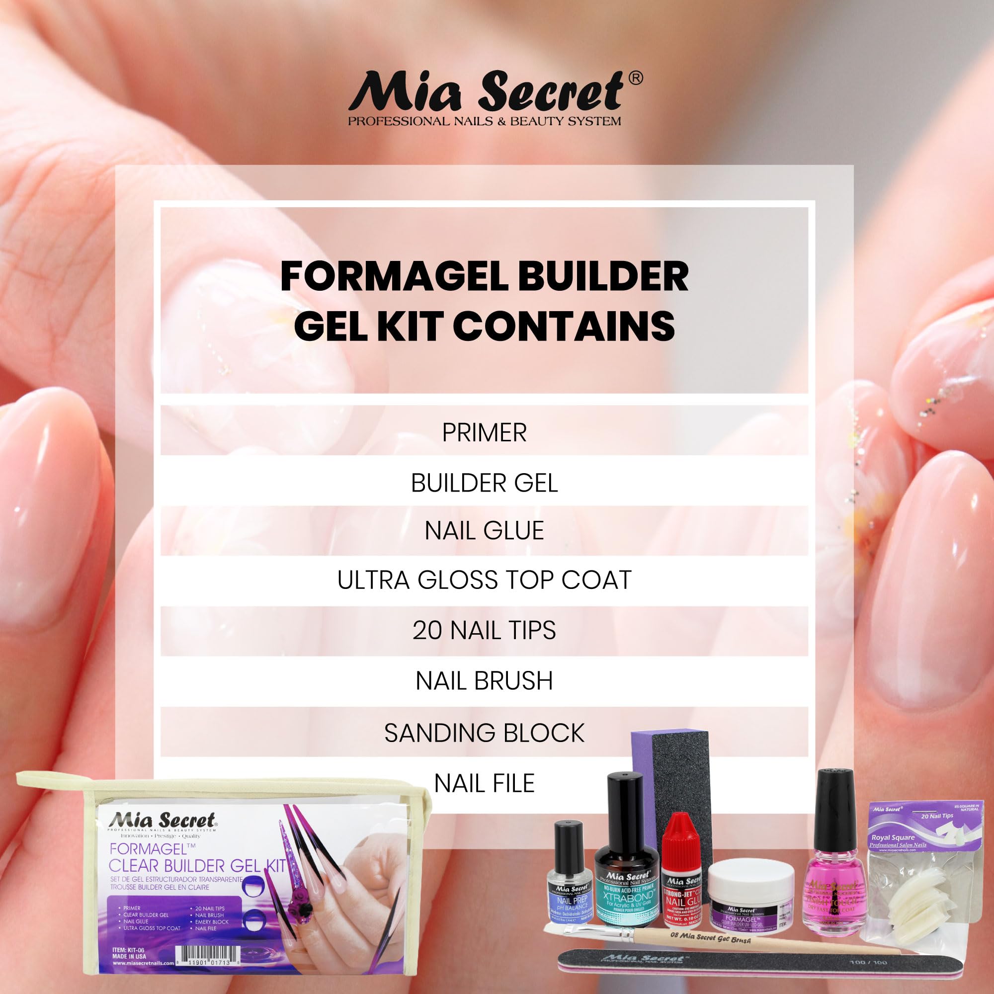 Mia Secret Formagel Builder Gel Kit - Professional Nail Prep, Topcoats, Builder Gel & Nail Files for Strong & Long-Lasting Nails | Perfect for DIY Manicures, Salon Use & Nail Extensions (Clear Kit)
