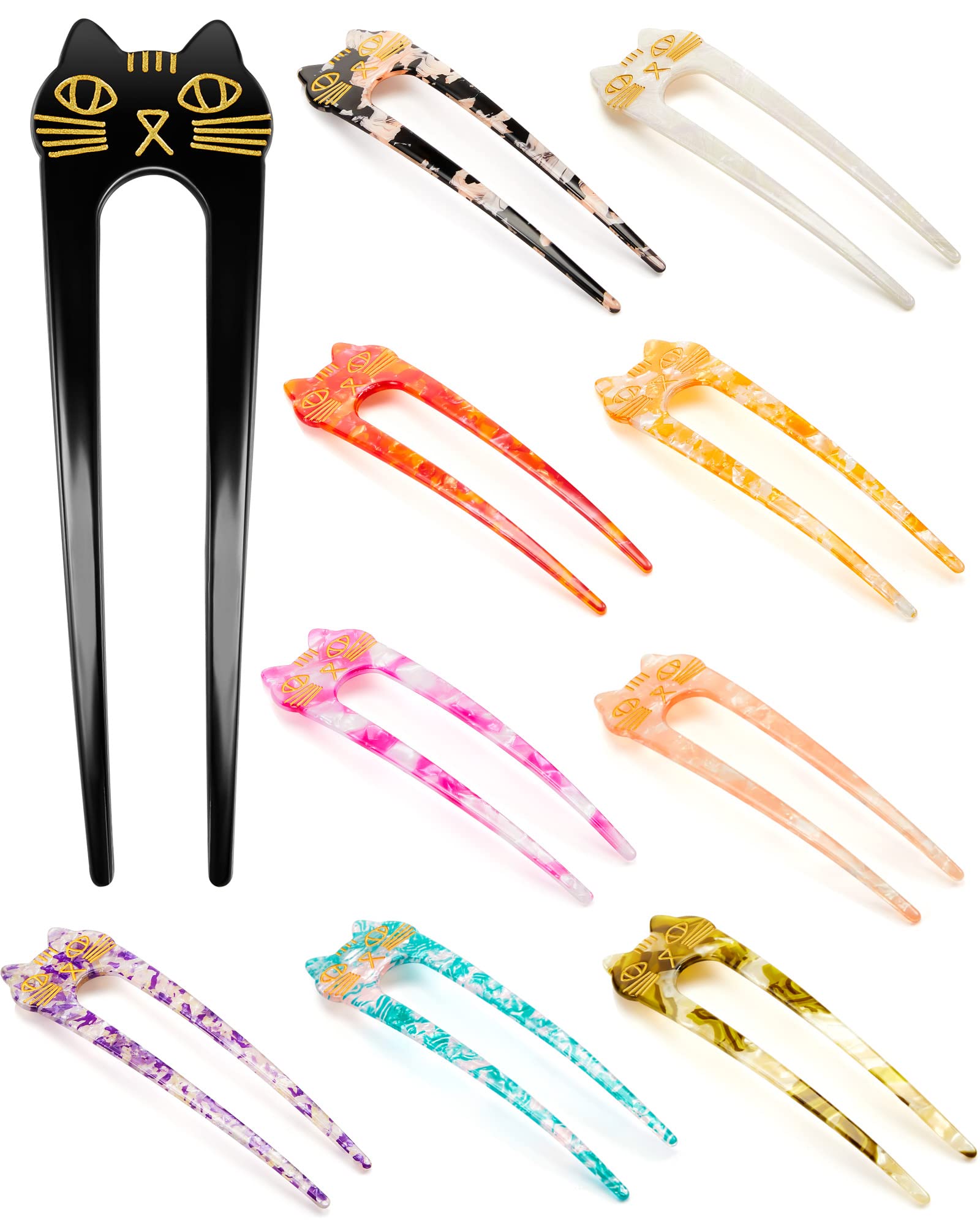 Elegant Vintage French Hair Pins for Women - U-Shaped Hair Sticks & Forks for Long Hair, 2-Prong Hair Accessories (10-Piece Set, Mixed Colors) - Perfect for Weddings, Parties & Everyday Elegant Styling