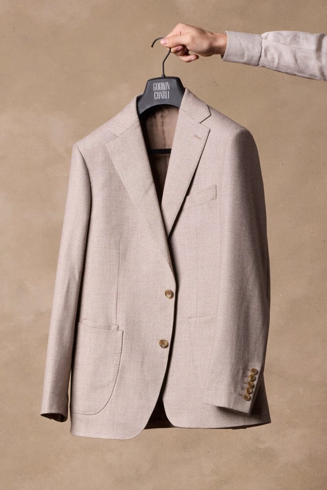 Liam Como Suit in Light Brown & Beige Birdseye Pattern - Premium Men's Business Suit for Office, Wedding & Formal Events