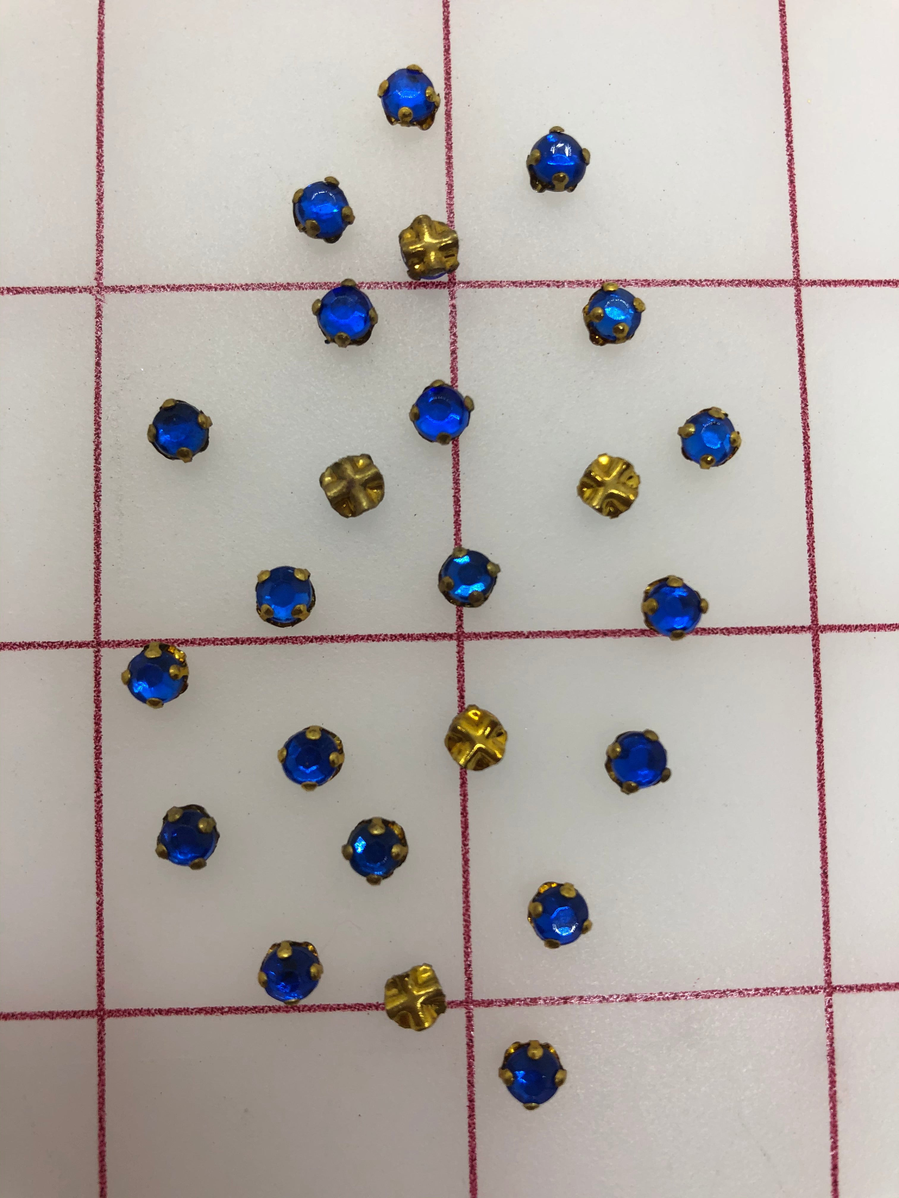 Vintage Swarovski Rose Montees Rhinestones in Gold Settings - 24pc Pack with Sapphire Accents | Perfect for Jewelry Making, DIY Crafts, and Costume Design