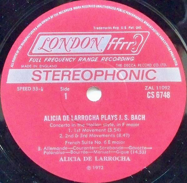 Alicia De Larrocha - Bach: Italian Concerto, French Suite No. 6, Fantasia in C Minor, English Suite No. 2 (Vinyl LP Album, VG+ Condition) - Perfect for Classical Music Collectors & Audiophiles