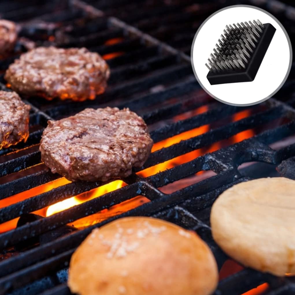 Sanfiyya 4-Piece BBQ Grill Brush Replacement Heads - Heavy Duty Stainless Steel Bristle Cleaning Heads for Charcoal, Gas, and Electric Grills - Perfect for Backyard Cookouts, Camping, and Outdoor BBQs