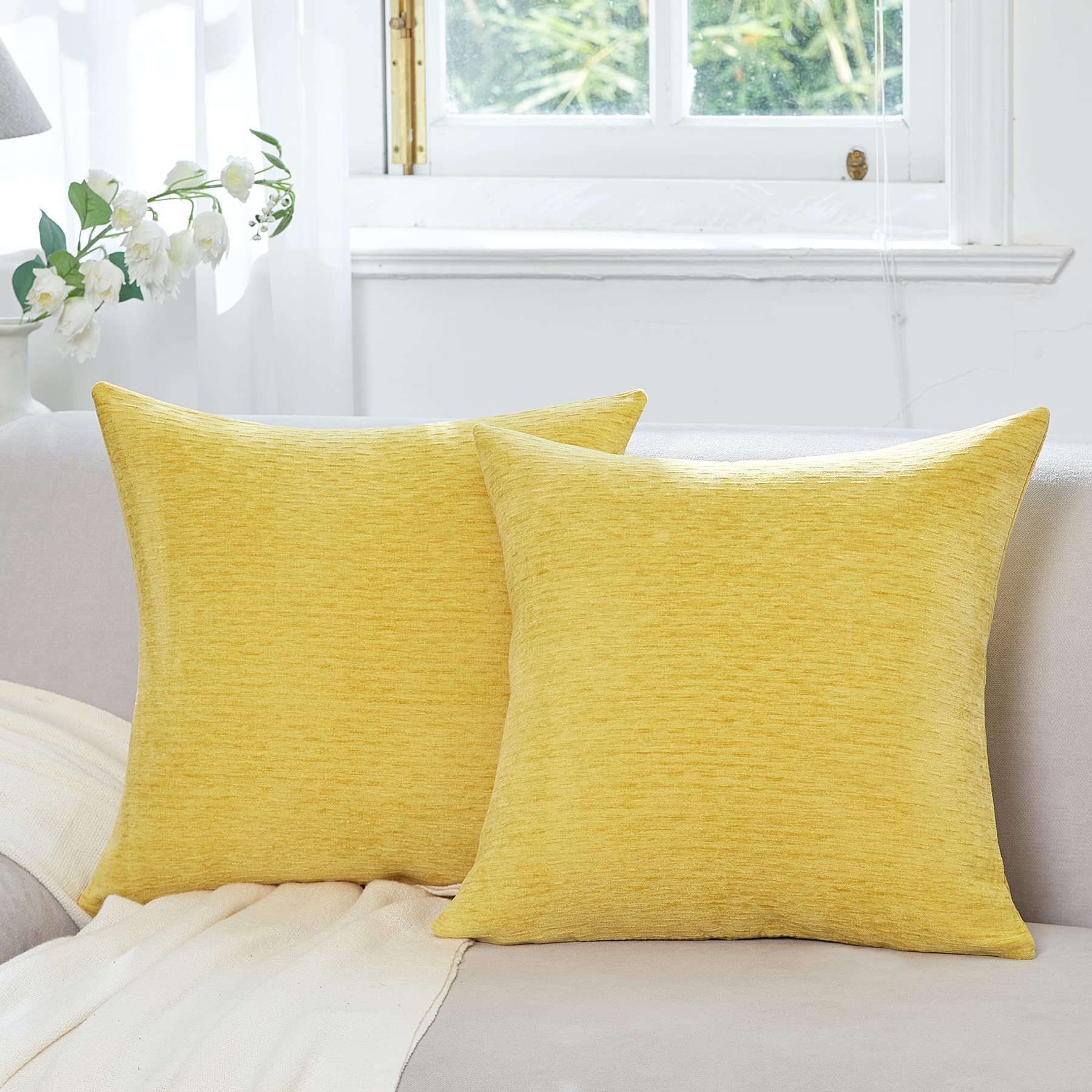 WLNUI Yellow Pillow Covers 20x20 Inch Set of 2 - Decorative Square Throw Pillow Cases for Couch, Sofa & Bed - Farmhouse Style Home Decor for Living Room, Bedroom & Dorm