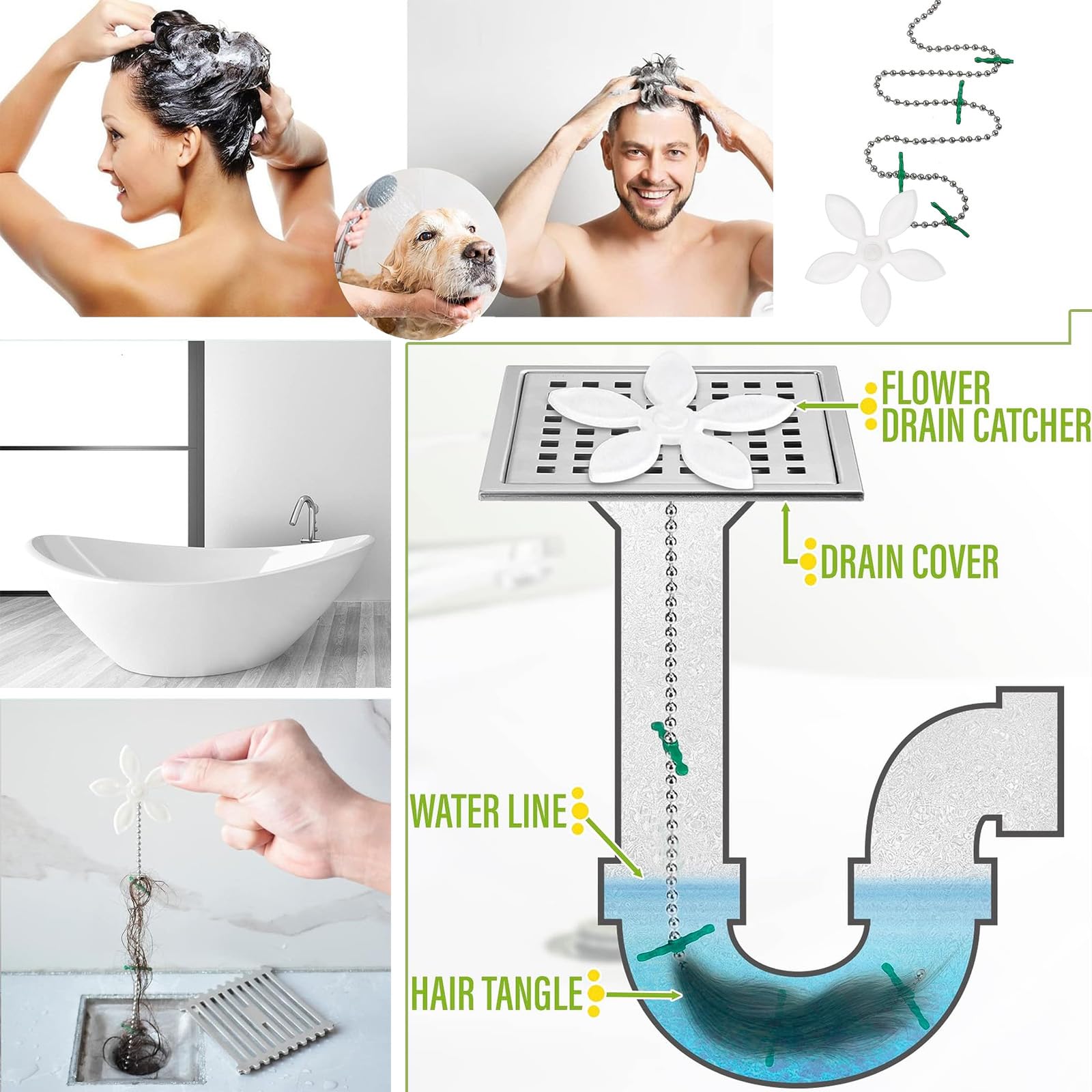 JALCH 10-Pack Flower-Shaped Shower Drain Protectors – Stainless Steel Sink & Bathtub Hair Catcher with Chain Hook – Bathroom Drain Strainer & Kitchen Sink Hair Snare – Perfect for Showers, Tubs, and Sinks to Prevent Clogged Drains