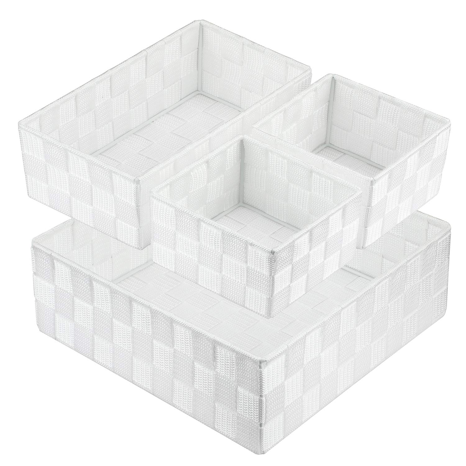 Posprica Woven Storage Box - 6 Pack Fabric Cube Bins with Handles for Closet, Shelf, Dresser Drawer Organizer - Home & Office Organization Solutions (White) - Perfect for Bedroom, Bathroom & Kids Room Storage