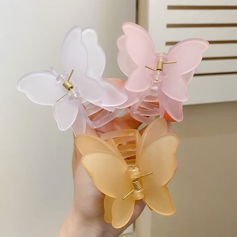 Pastel Gradient Butterfly Hair Clips for Women - 6pc Set of Large Double Shade Wing Hair Claws (Starvis Frosted) - Perfect for Parties, Weddings & Everyday Hair Accessories - Gift for Women & Girls