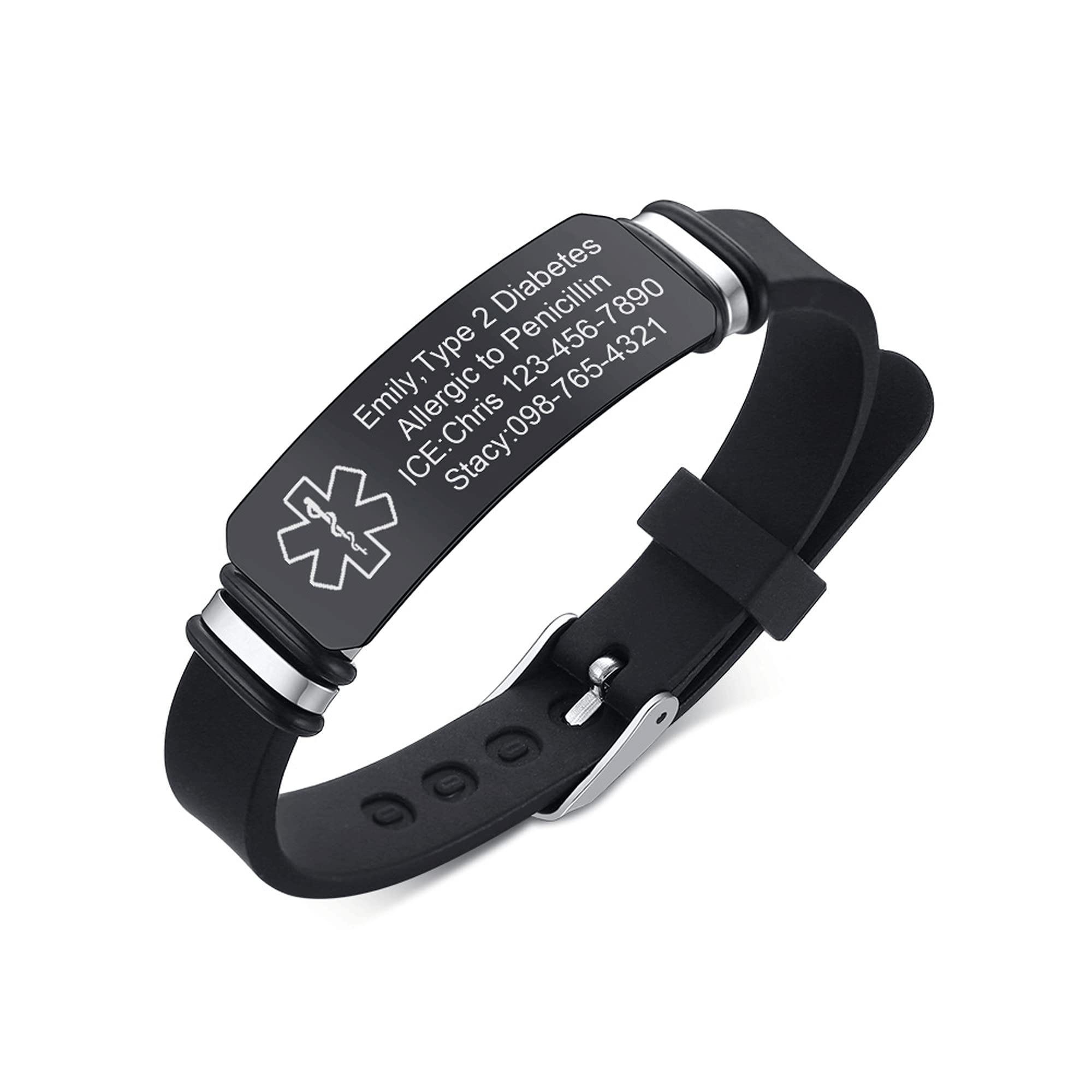 VNOX Adjustable Stainless Steel Medical Alert Bracelet for Men, Women & Kids - Free Engraving Emergency ID Wristband | Perfect for Diabetes, Allergies & Heart Conditions