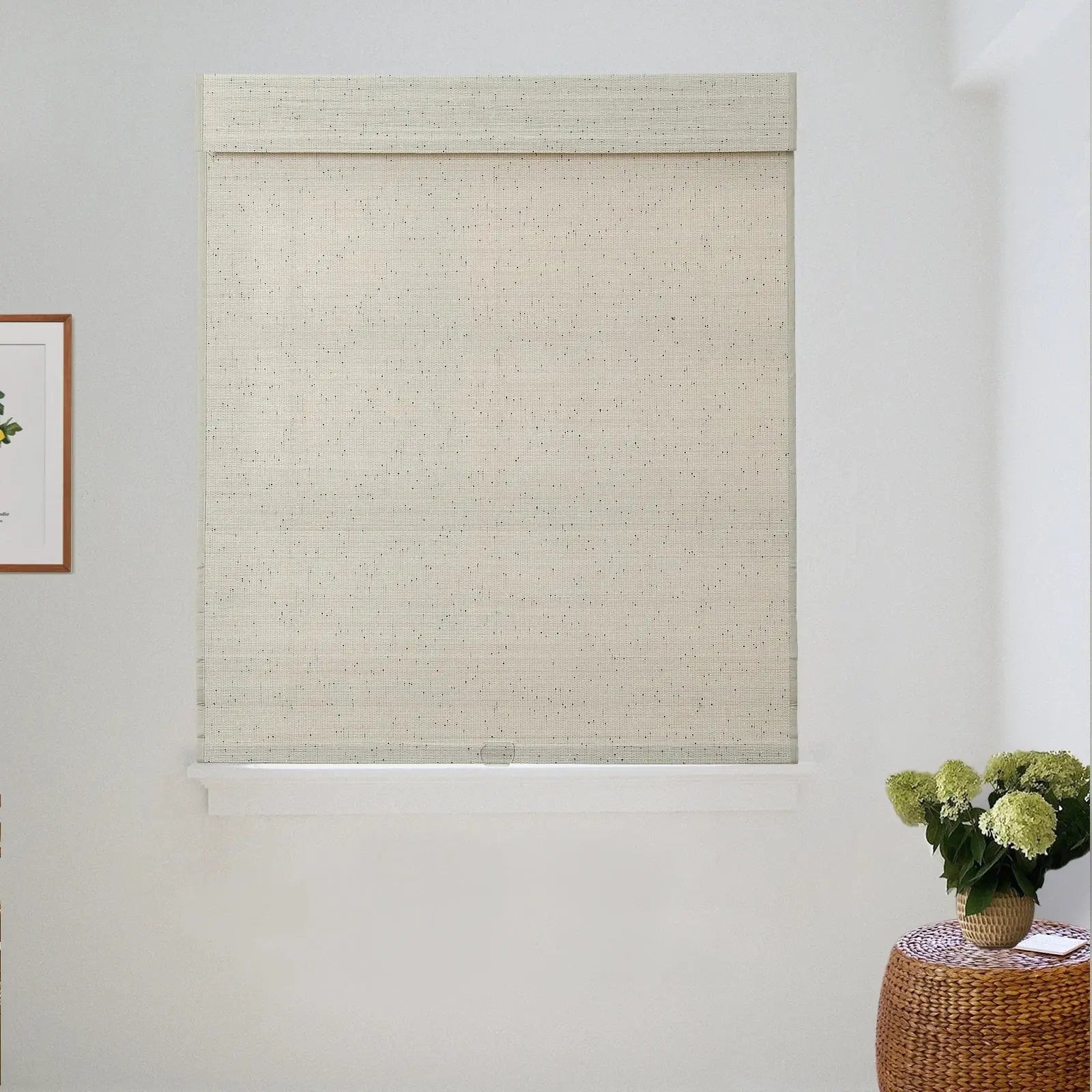 Sybil Bamboo Roman Shade - Winter White Window Treatment | Natural Eco-Friendly Blinds for Living Room, Bedroom & Office